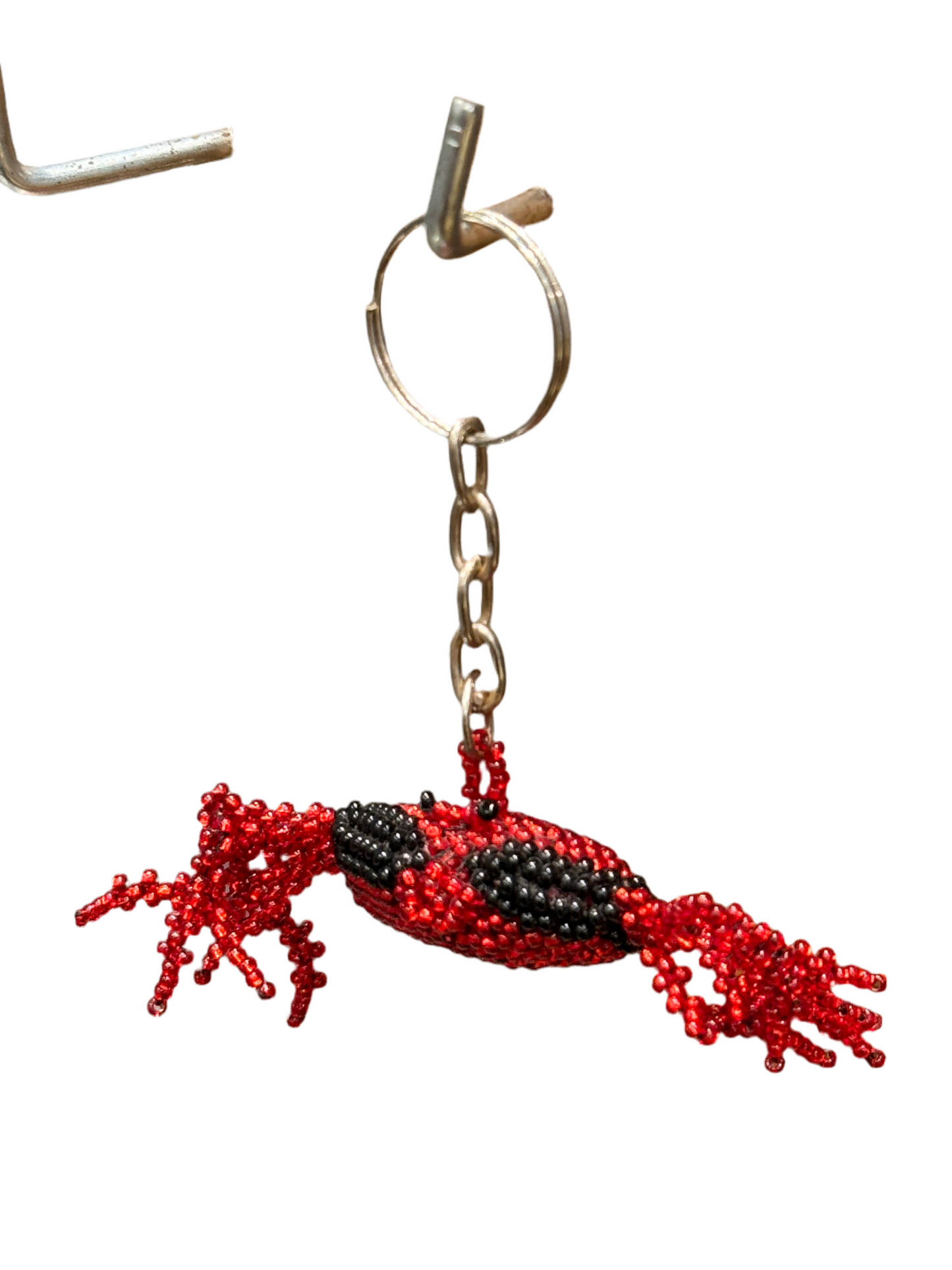 Beaded Red Crab Seed Bead Figurine Keychain