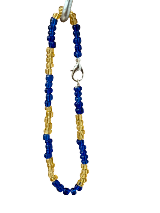 Ochosi Orisha of the Wilderness Blue and Yellow Gold Beaded Bracelet with Clasp