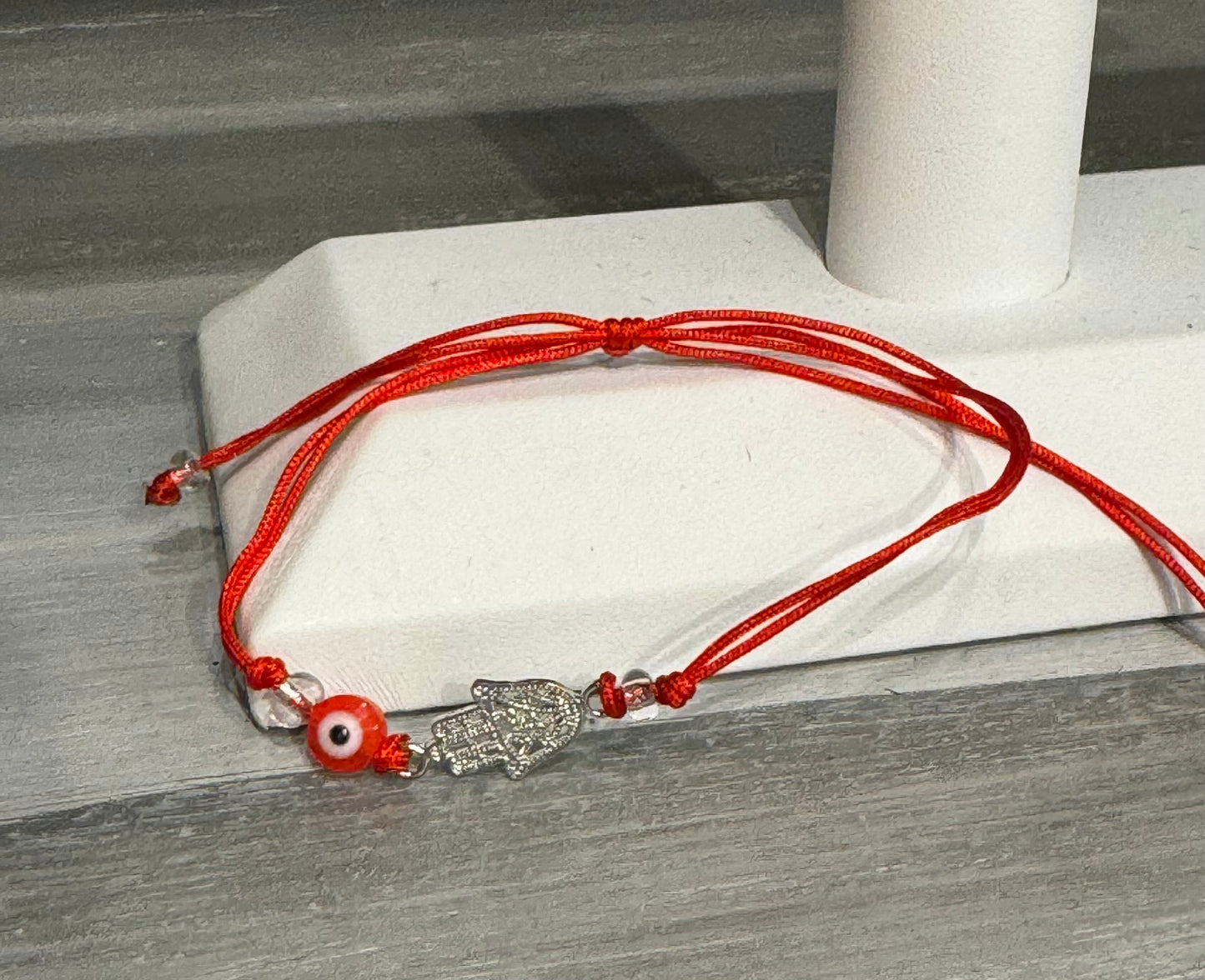 Red String Pull Tie Bracelet with Hamsa Charm Red Evil Eye Bead