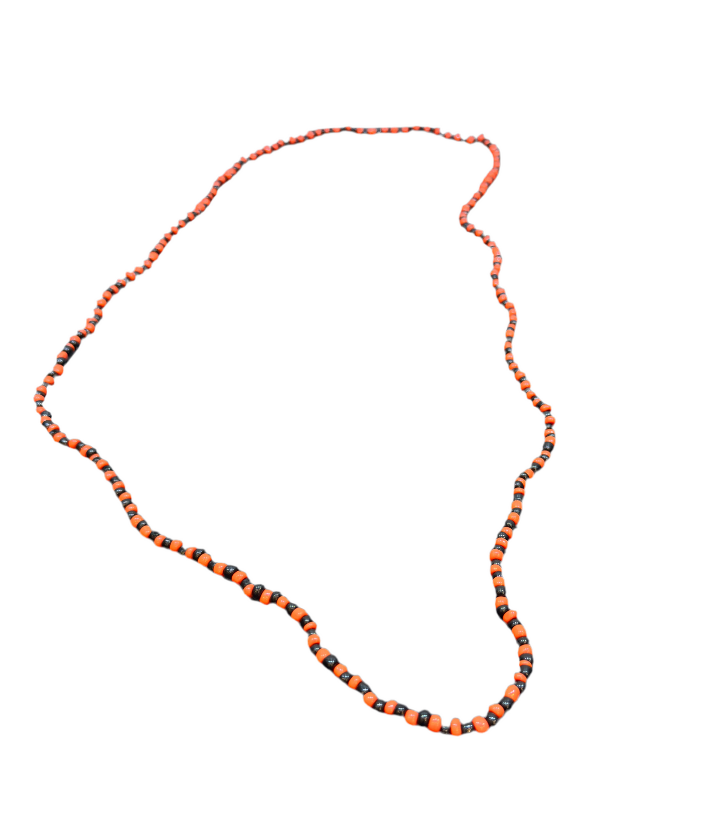 Orisha Beaded Black and Orange Long Necklace