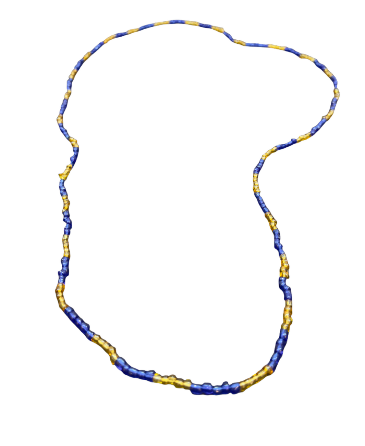 Orisha Ochosi Beaded Neclace Long Blue and Yellow Gold