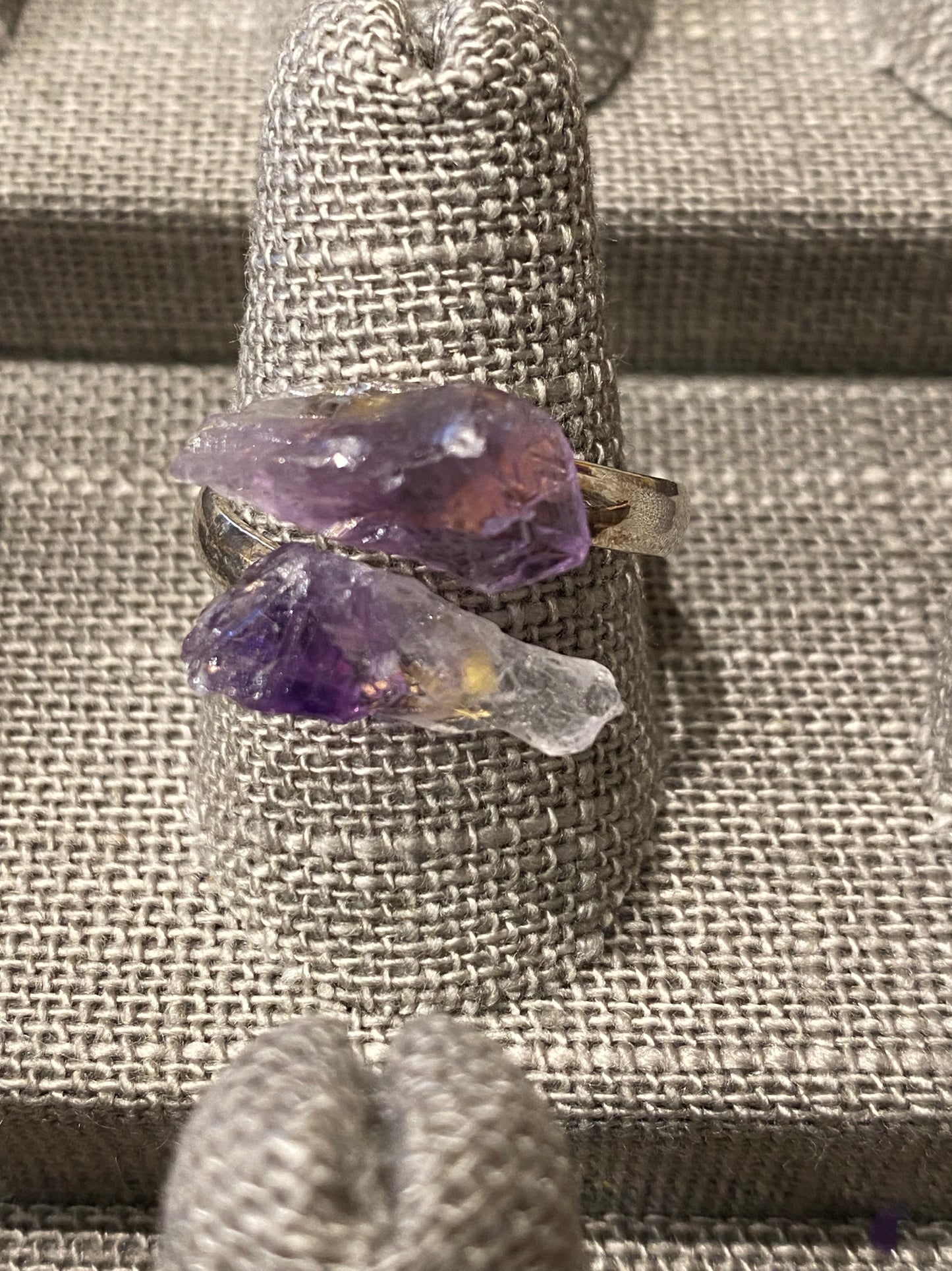 Raw Amethyst Adjustable Silver Ring