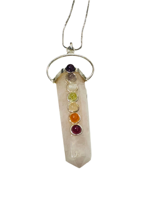 Rose Quartz Seven Chakra Pendant with Silver Chain