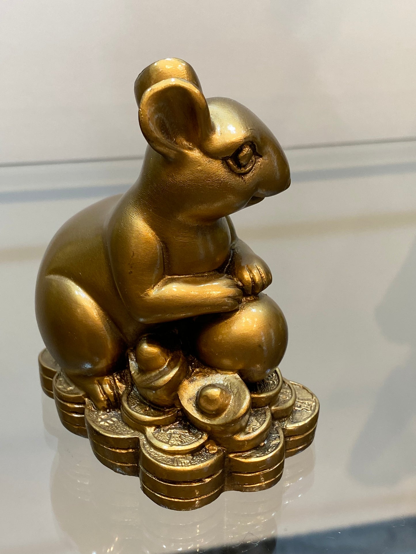 Feng Shui Resin Golden Rat on top of Chinese Coins - “Your Wealth has Arrived”