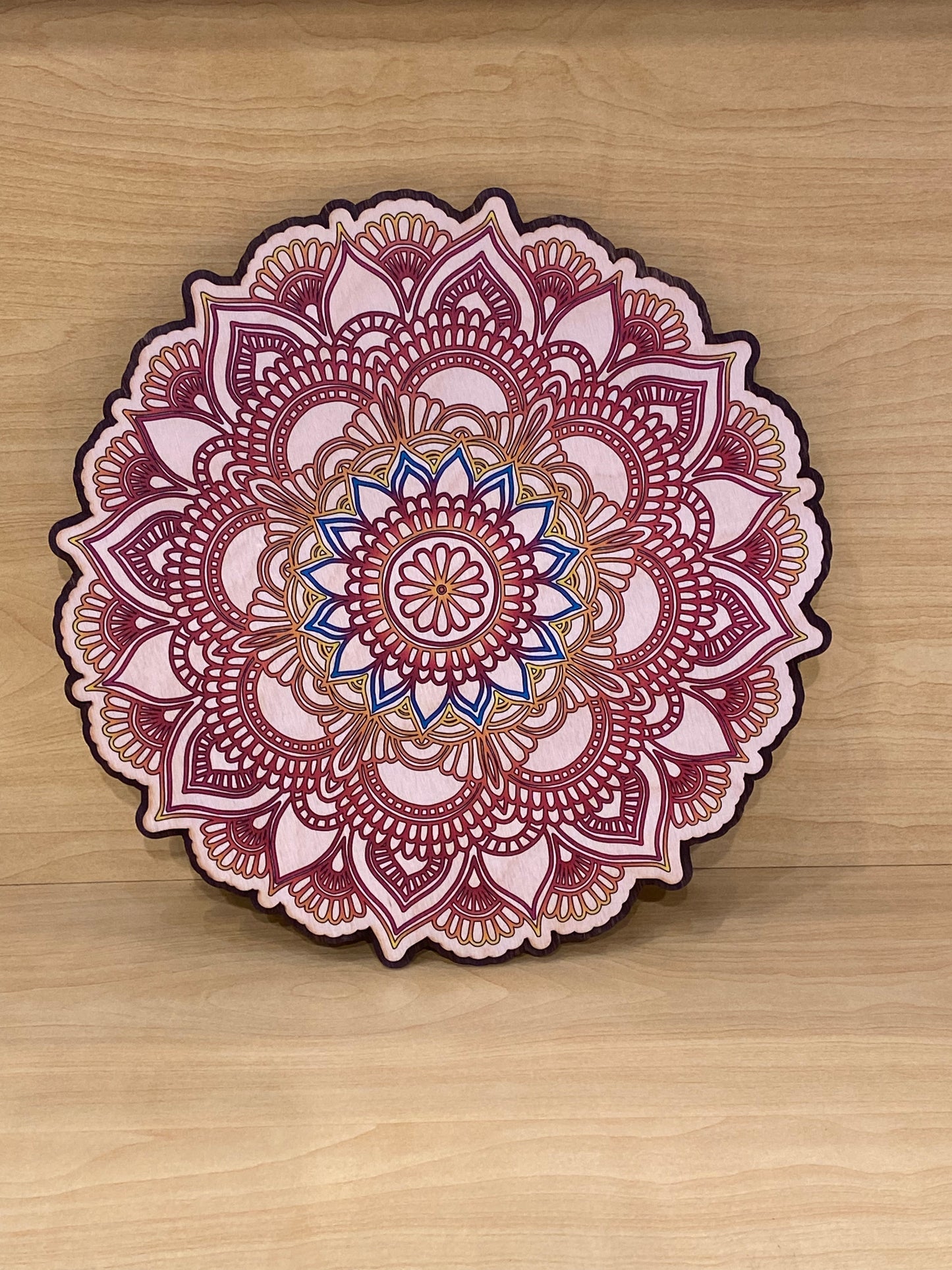 Wooden Round Wall Art Colorful Mandala