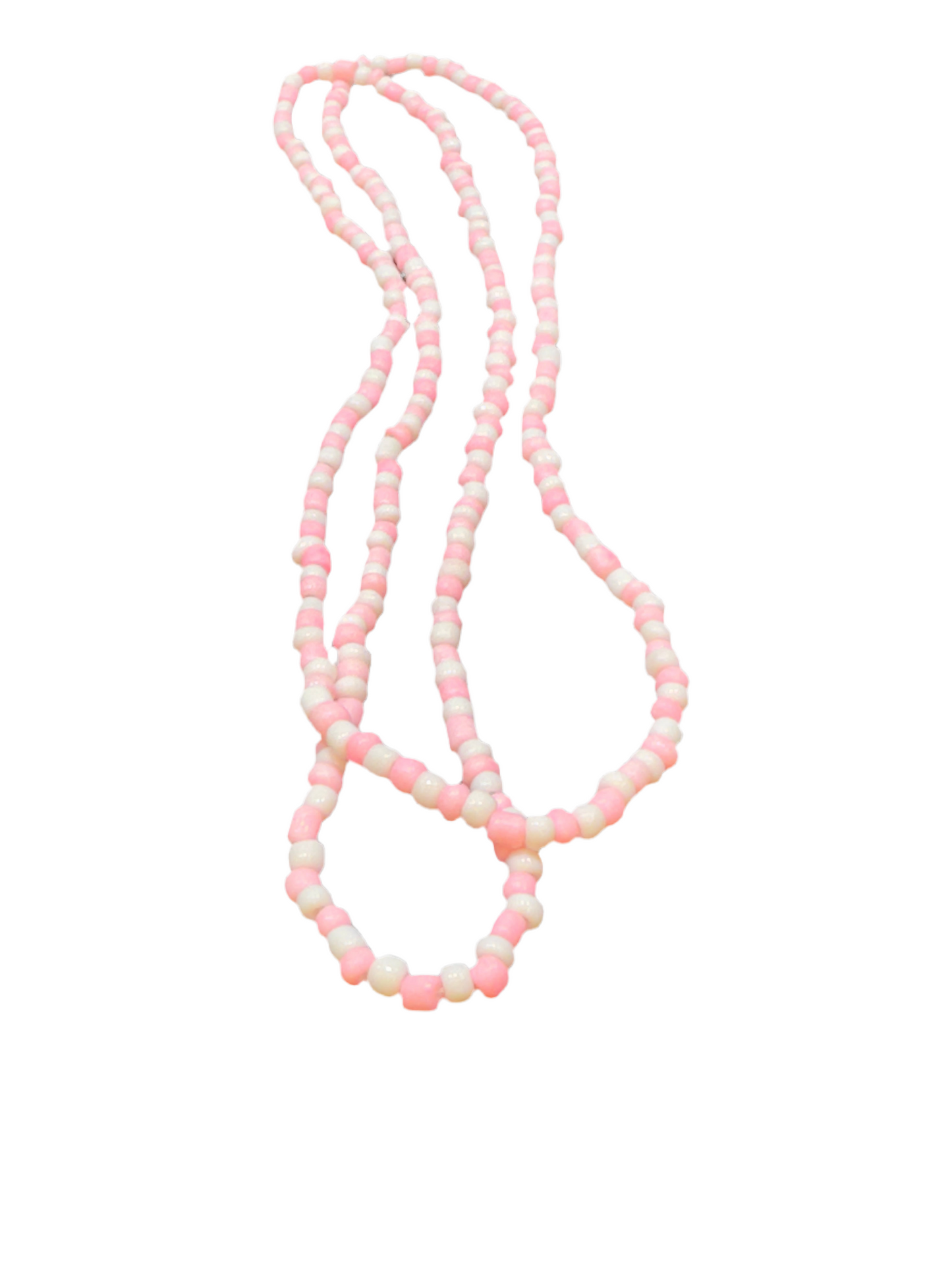 Orisha Obba Handmade Beaded Pink and White Long Necklace