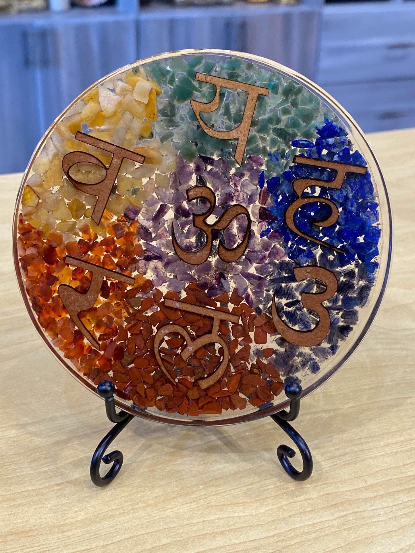 Seven Chakra Sanskrit Round Grid Plate