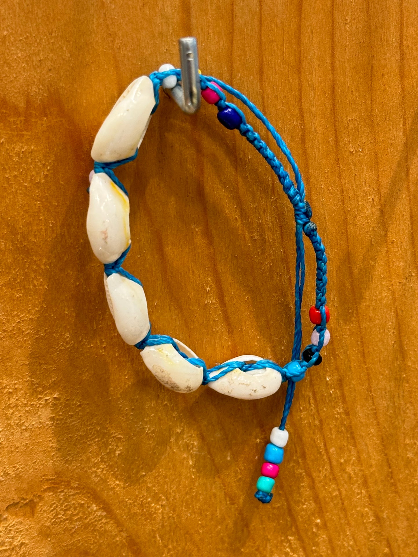 Handmade Turquoise String Bracelet With Cowrie Shells and Colorful Beads