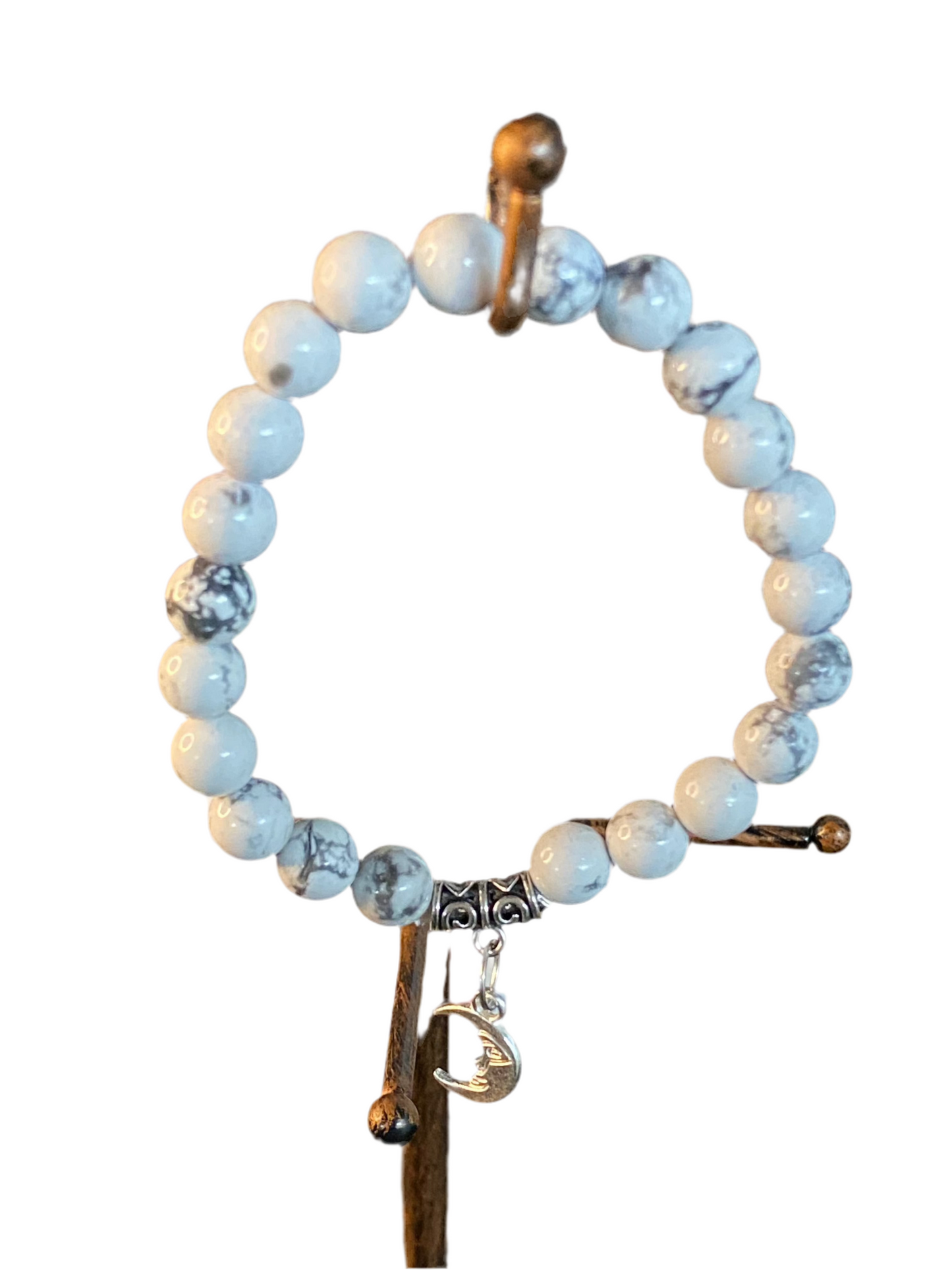 Howlite Gemstone Bracelet With Crescent Moon Charm