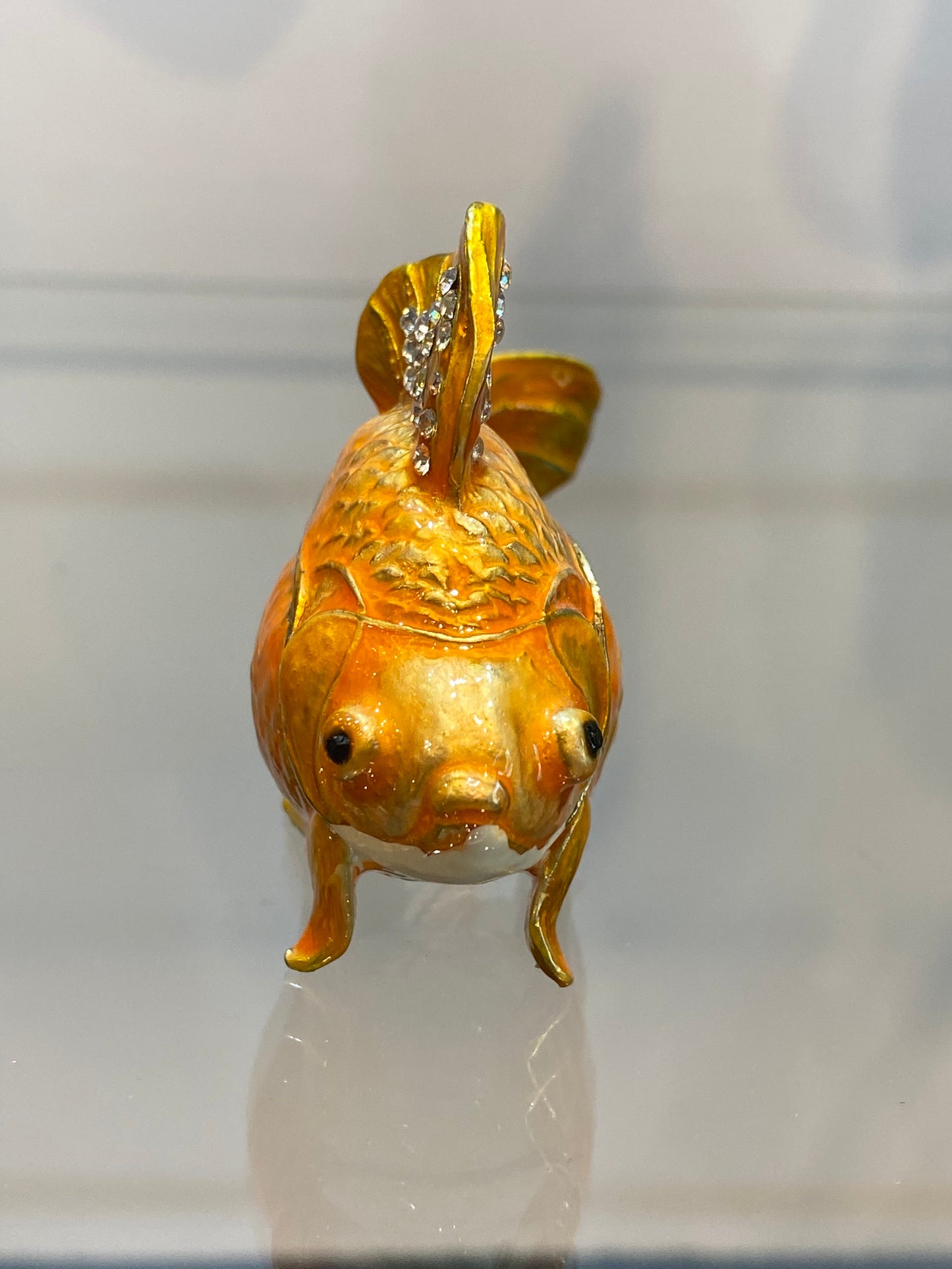 Feng Shui Golden Rhinestone Puff Good Luck Fish Trinket