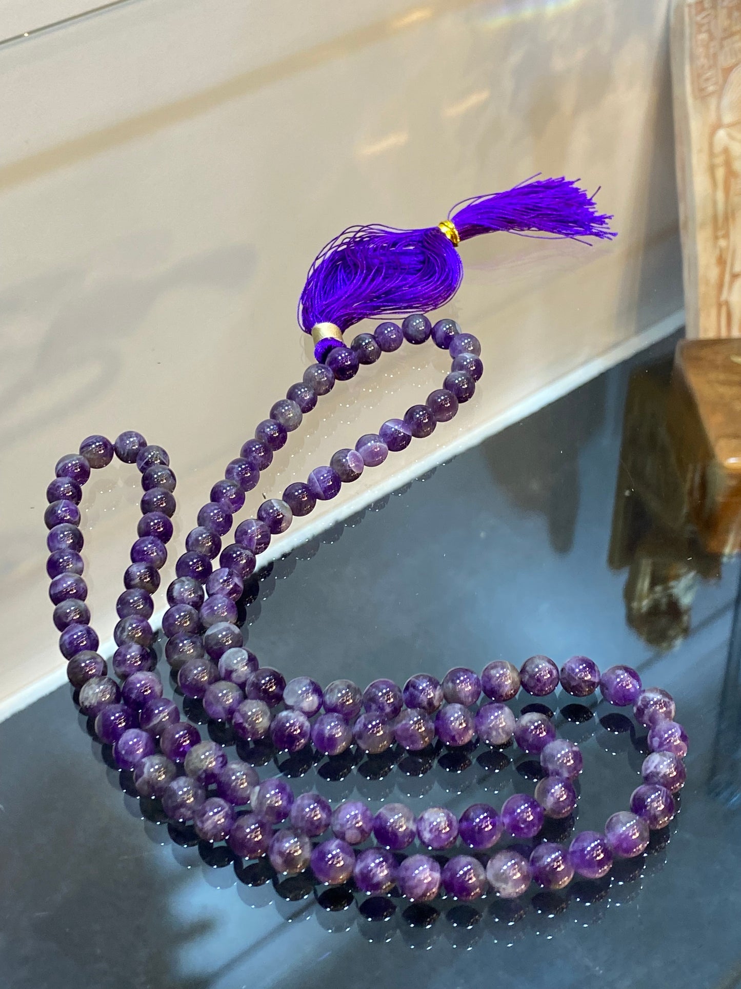 Chevron Amethyst Prayer Mala Beads With Purple Tassle