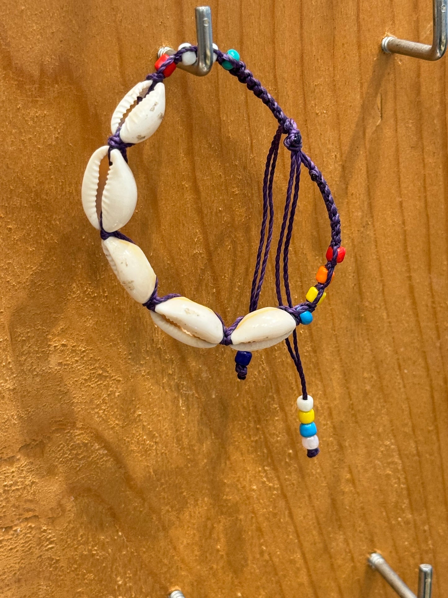 Handmade Purple String Bracelet With Cowrie Shells and Colorful Beads