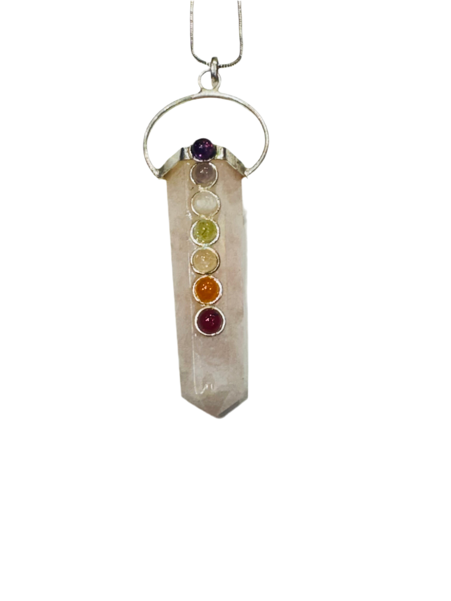 Rose Quartz Seven Chakra Pendant with Silver Chain