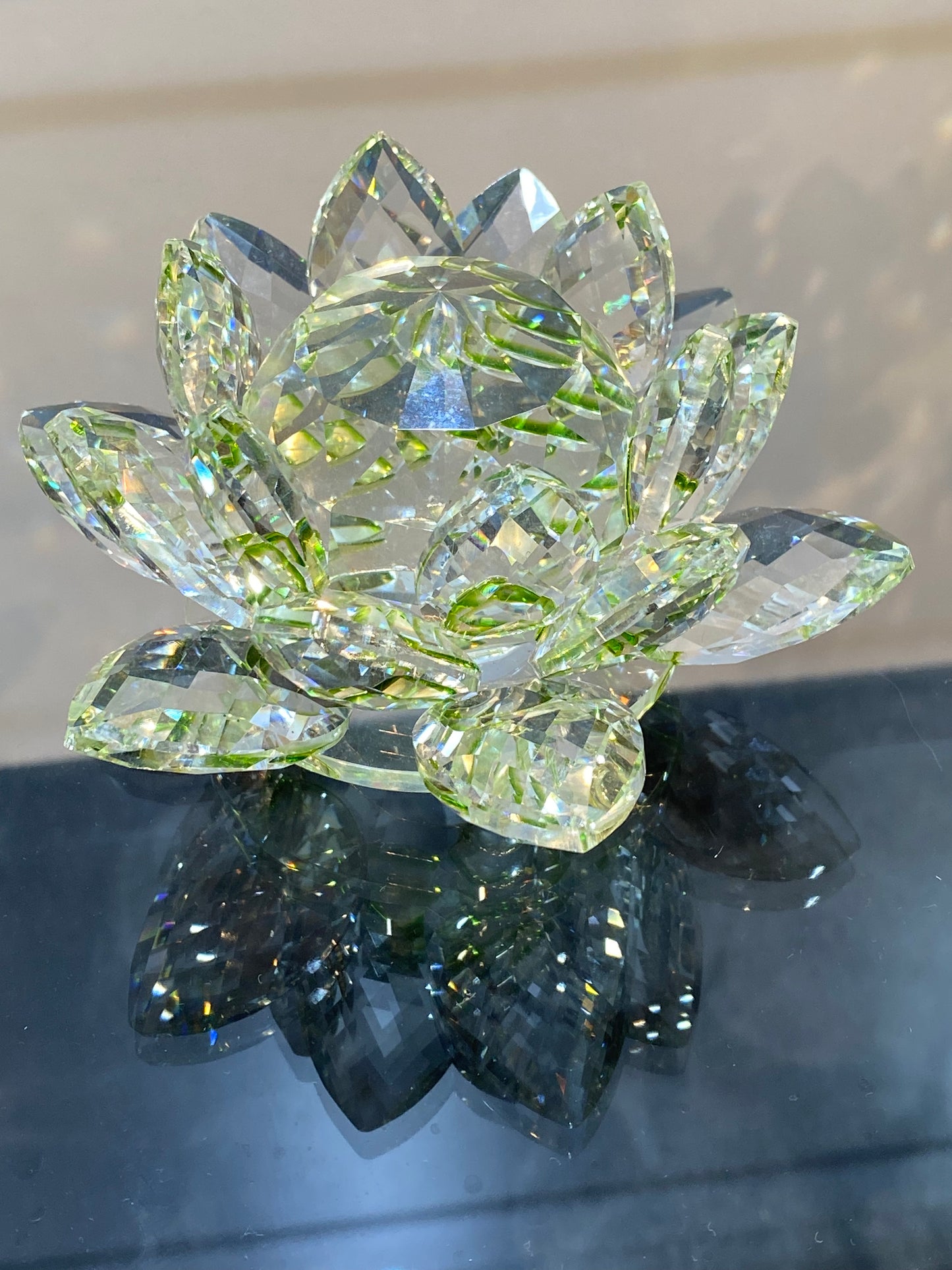 Feng Shui Green Clear Crystal Lotus Flower 3”