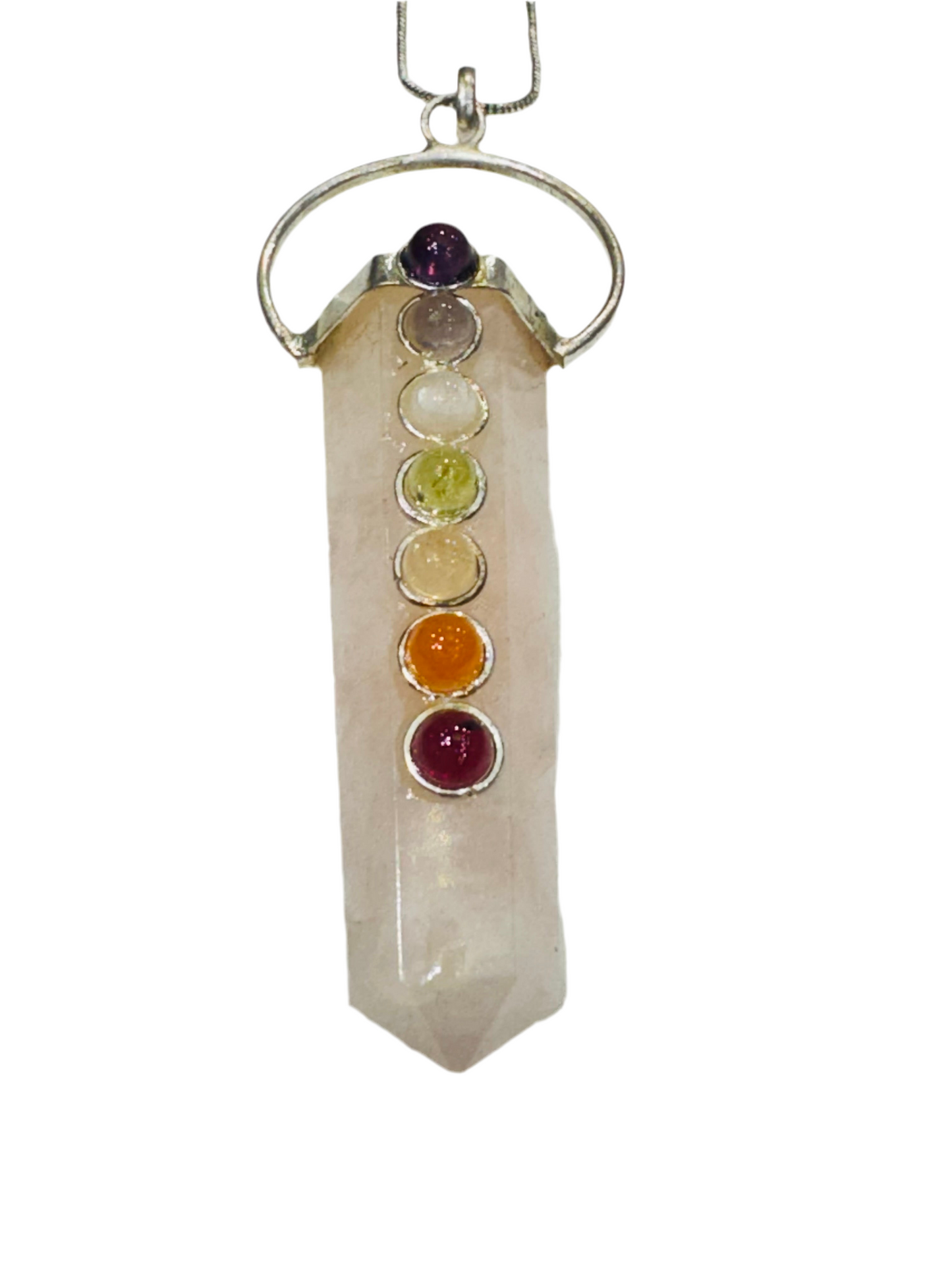 Rose Quartz Seven Chakra Pendant with Silver Chain