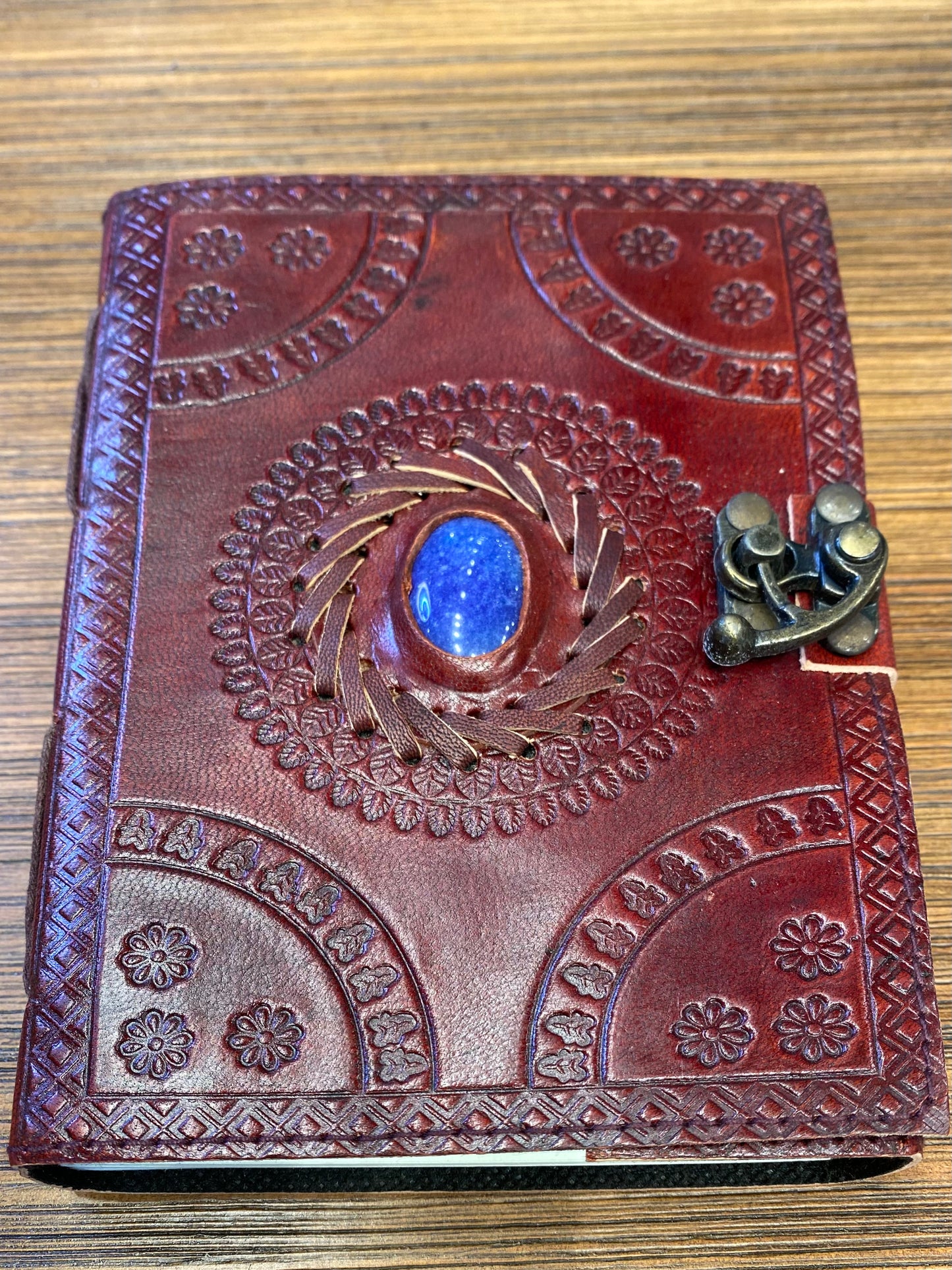 Dark Brown 5”x7” Embossed Journal with Latch and Blue Stone