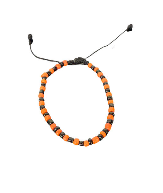 Orisha Handmade Beaded Pull String Black and Orange Bracelet