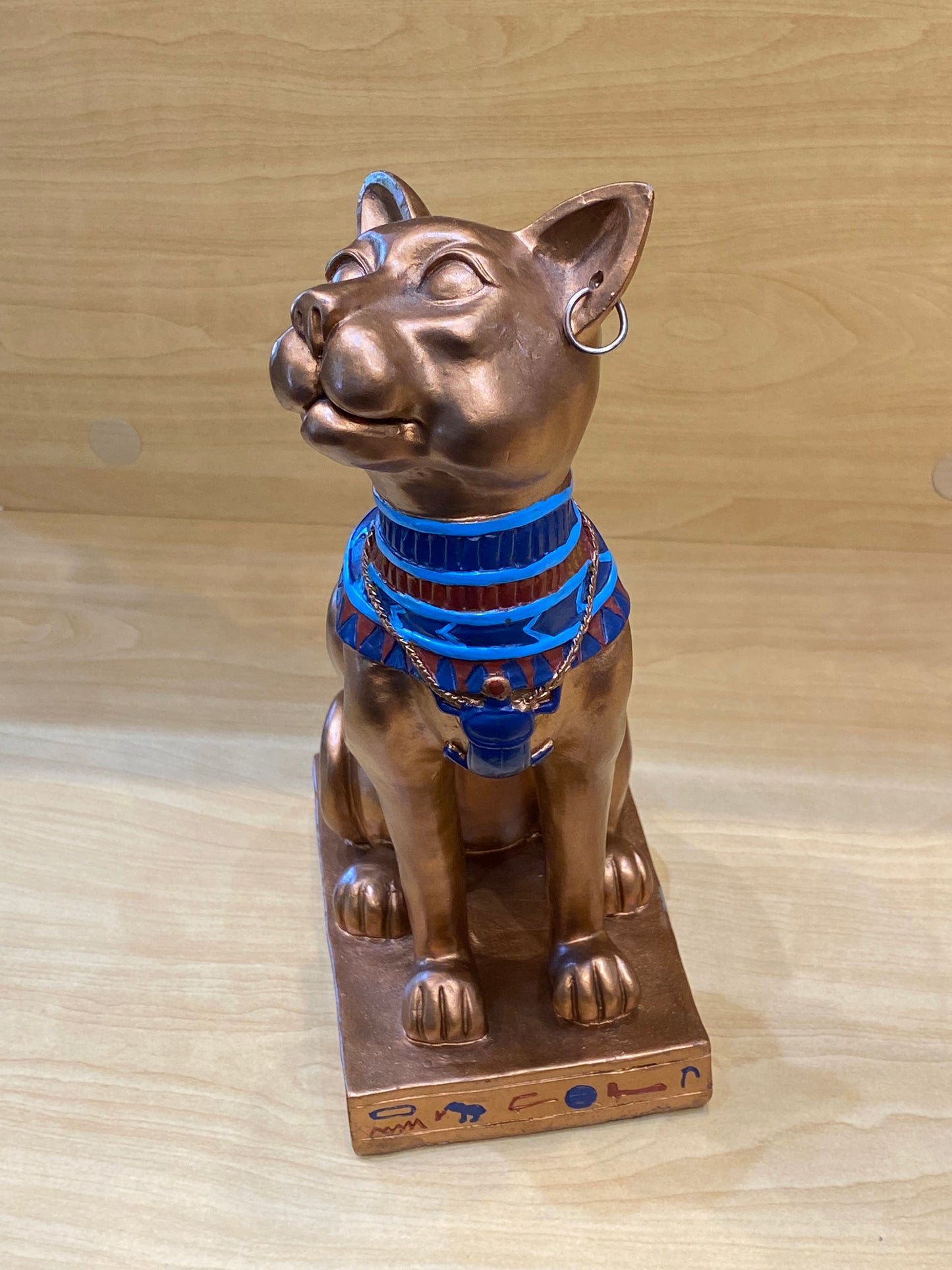 Antique Egyptian Bastet With Engraved Collar Large Cat