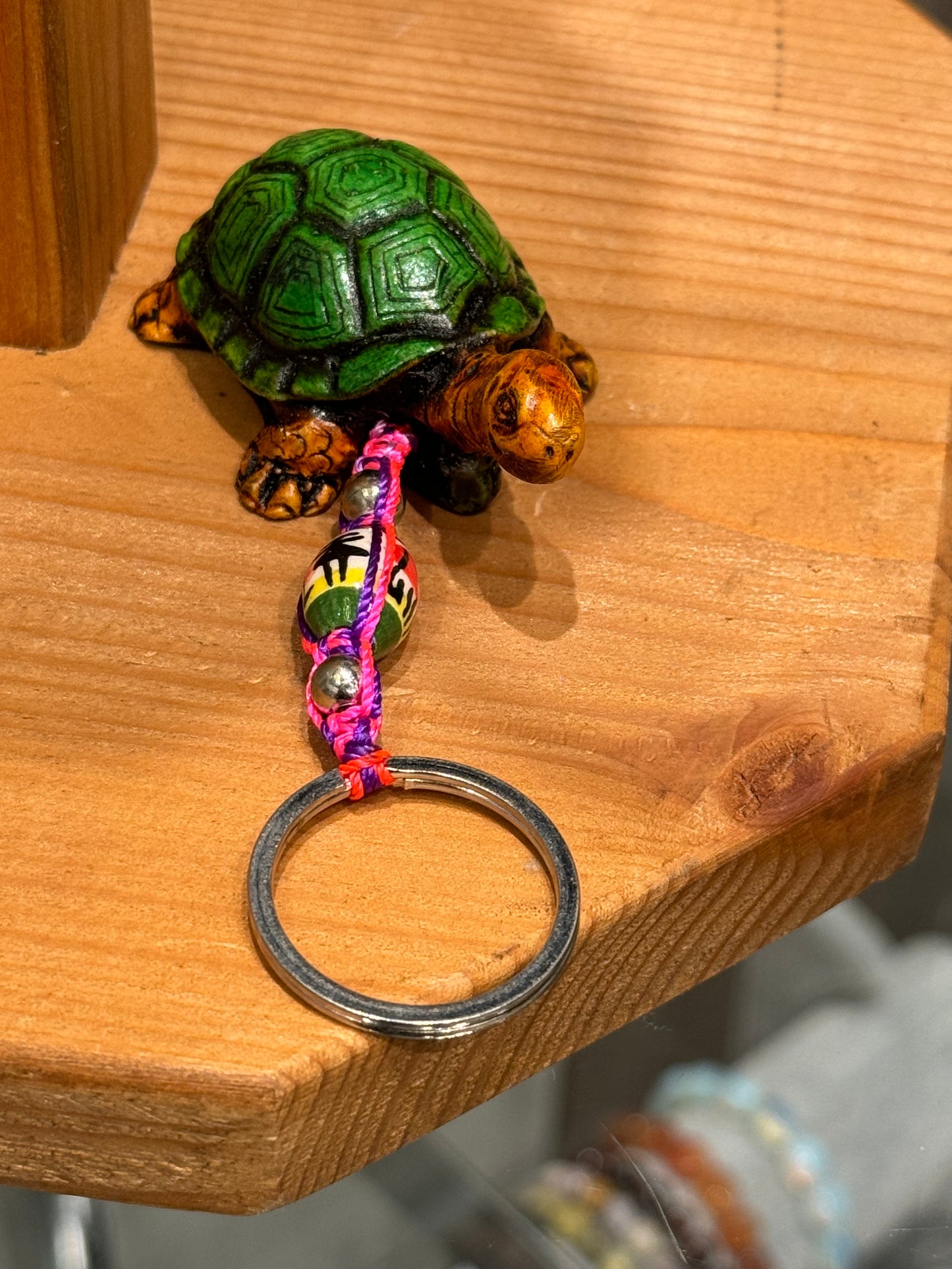 Turtle Land Animal Durepox Resin Figurine Keychain Hot Pink Cord