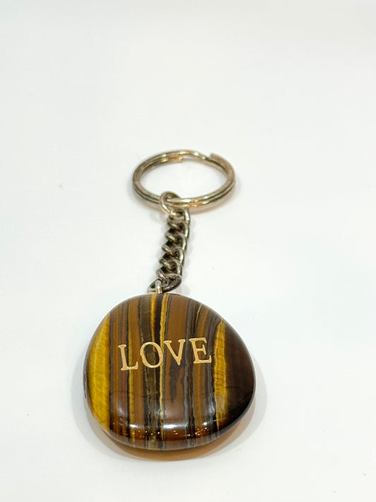 Tiger Eye Keychain Handmade Polished Engraving Love