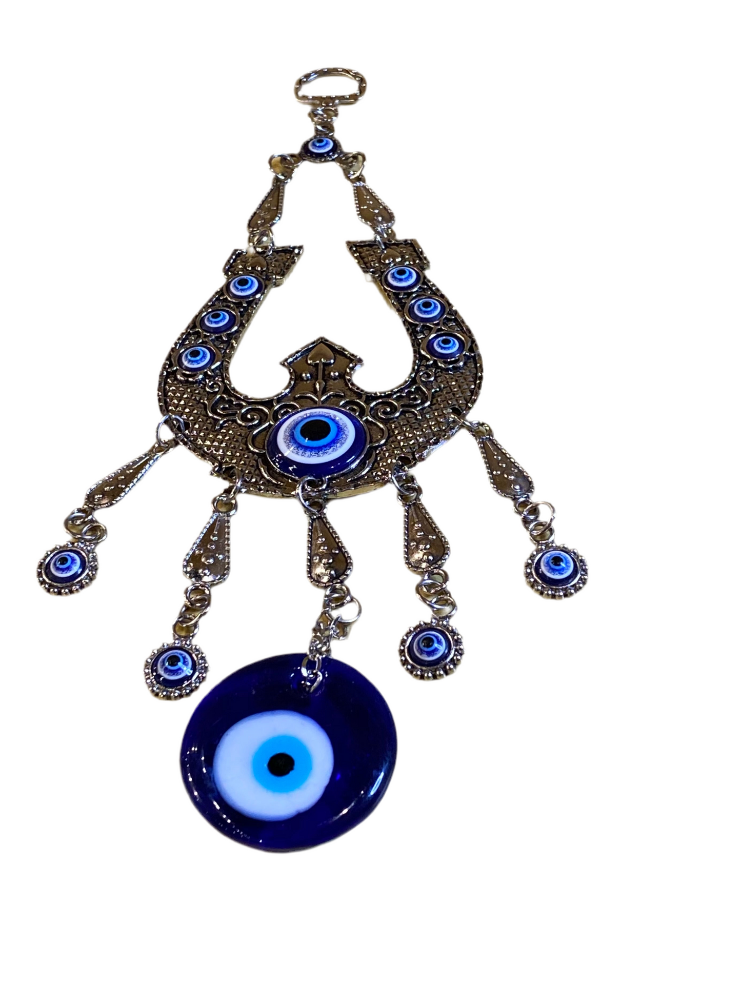 Metal Horseshoe Evil Eye with Large Evil Eye Amulet Hanging Wall Ornament