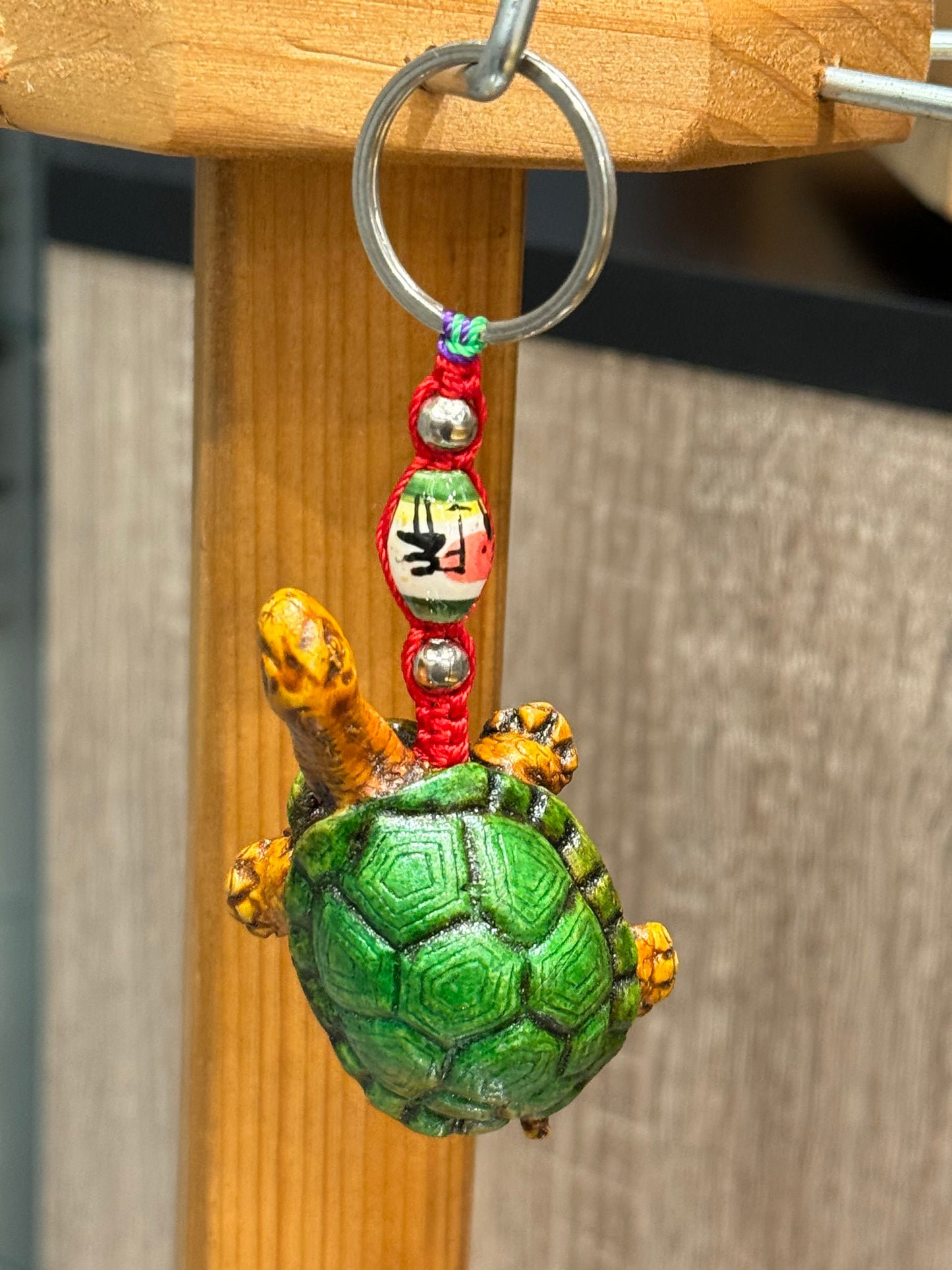 Turtle Land Animal Durepox Resin Figurine Keychain Red Cord