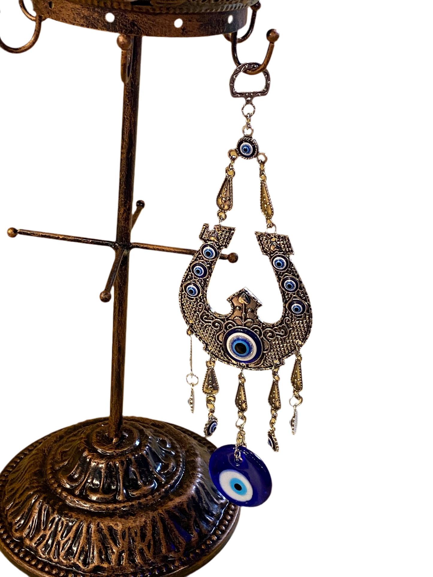 Metal Horseshoe Evil Eye with Large Evil Eye Amulet Hanging Wall Ornament