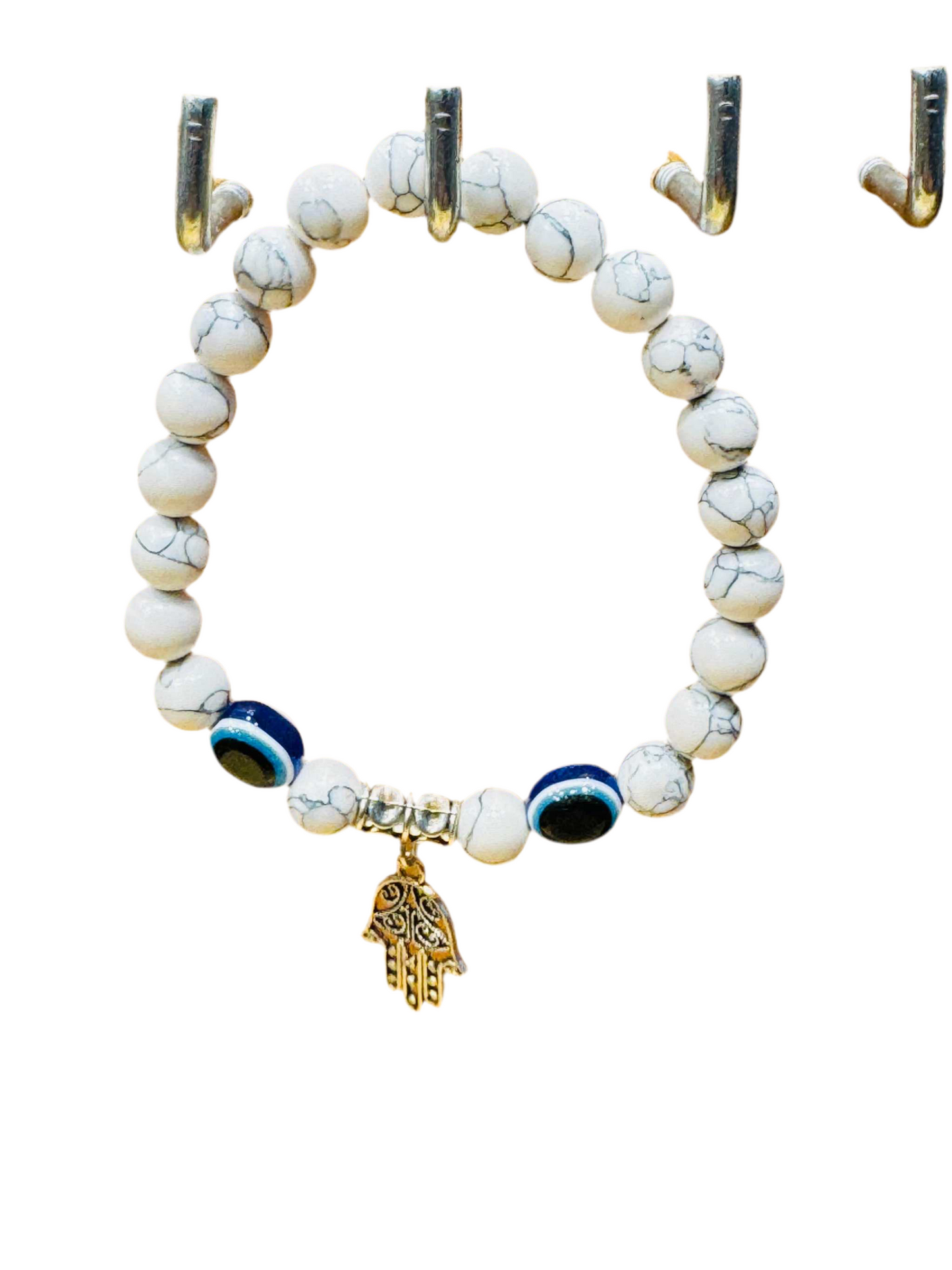 Howlite Evil Eye Gemstone Bracelet Hamsa