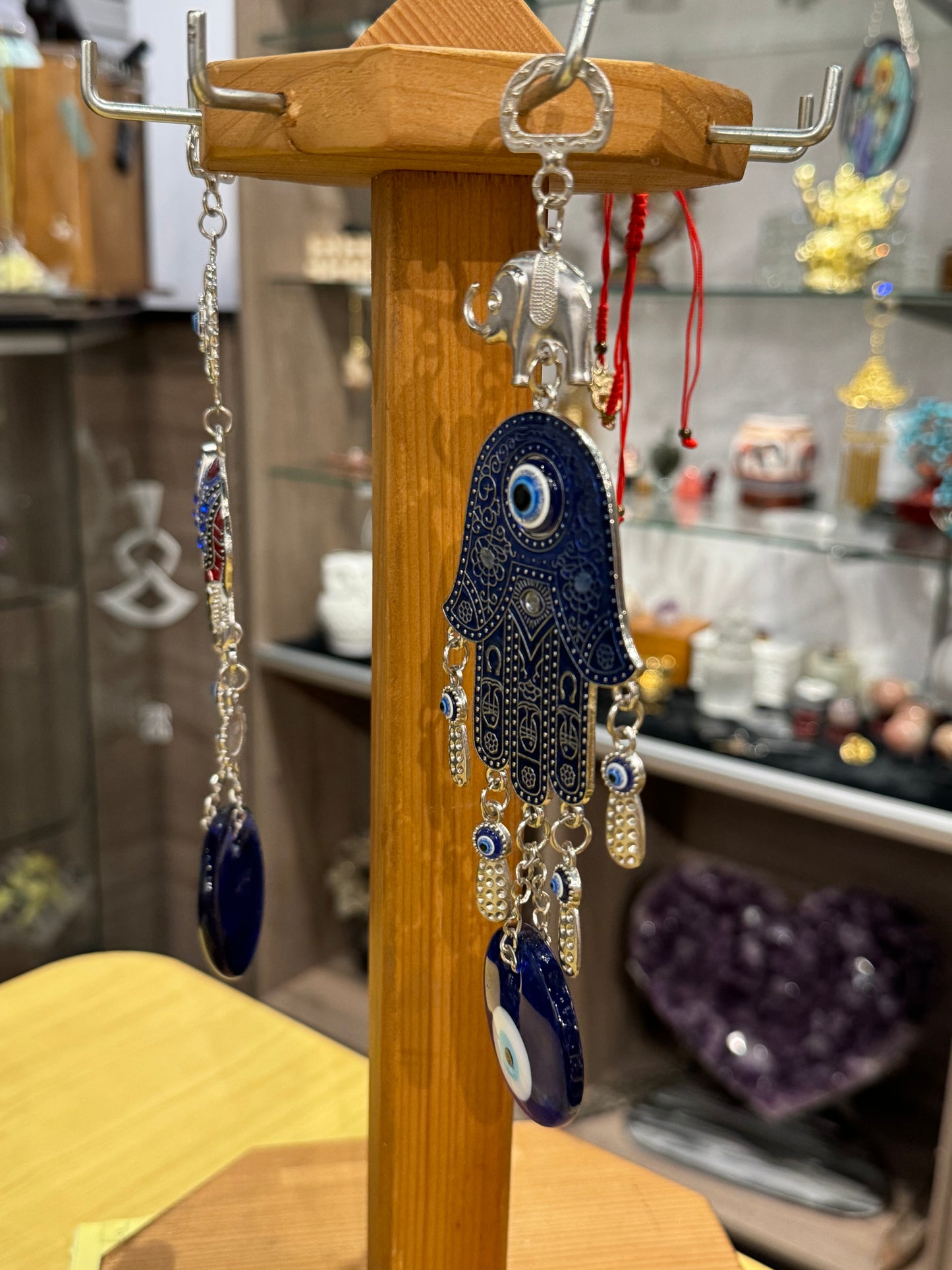 Turkish Blue Evil Eye Hamsa Hand Elephant and Evil Eye Talisman Amulet Wall Hanging Ornament