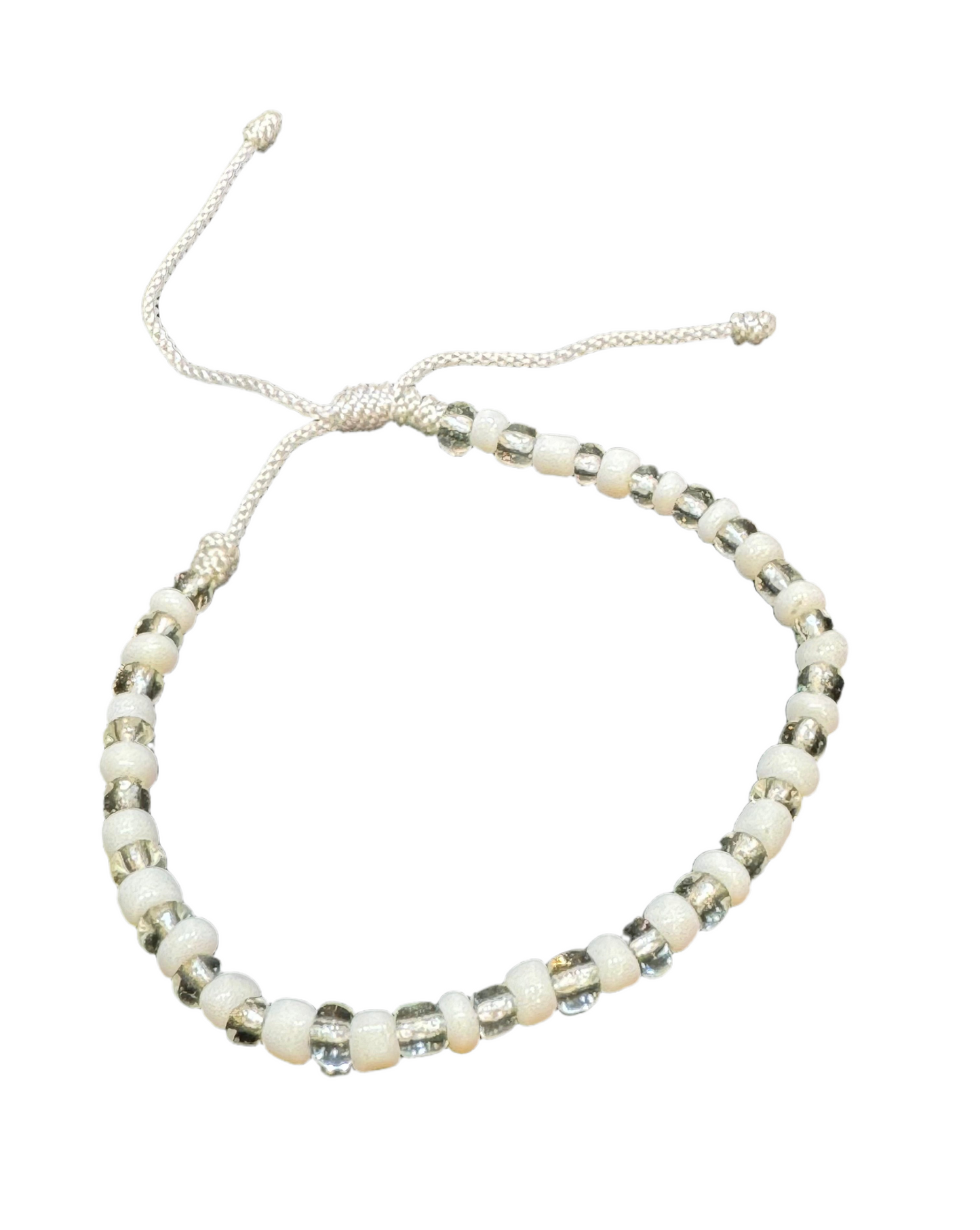 Orisha Obatala Handmade Beaded Adjustable Pull String Bracelet Clear and White