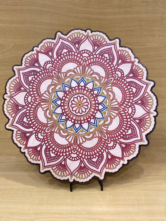 Wooden Round Wall Art Colorful Mandala