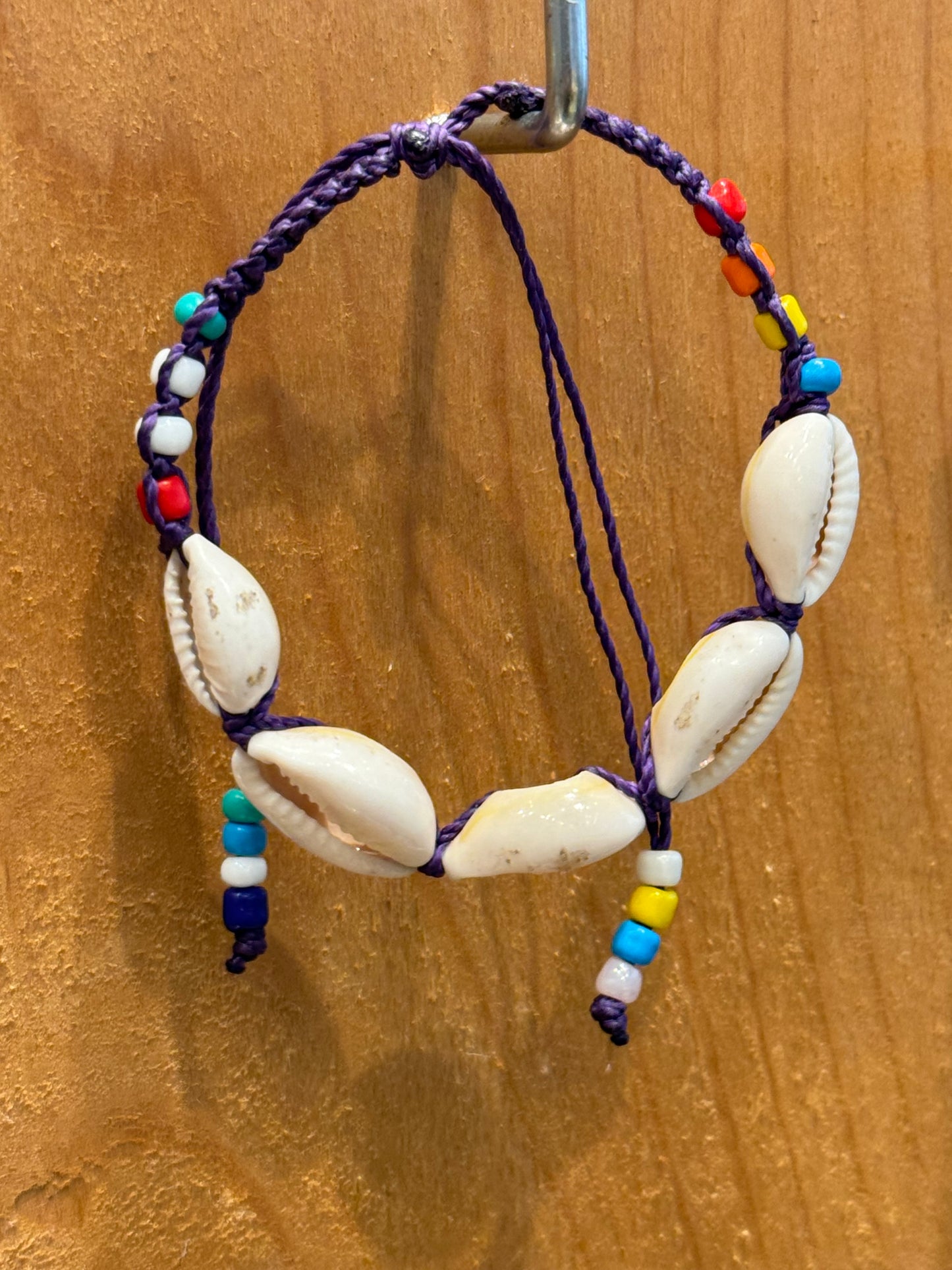 Handmade Purple String Bracelet With Cowrie Shells and Colorful Beads