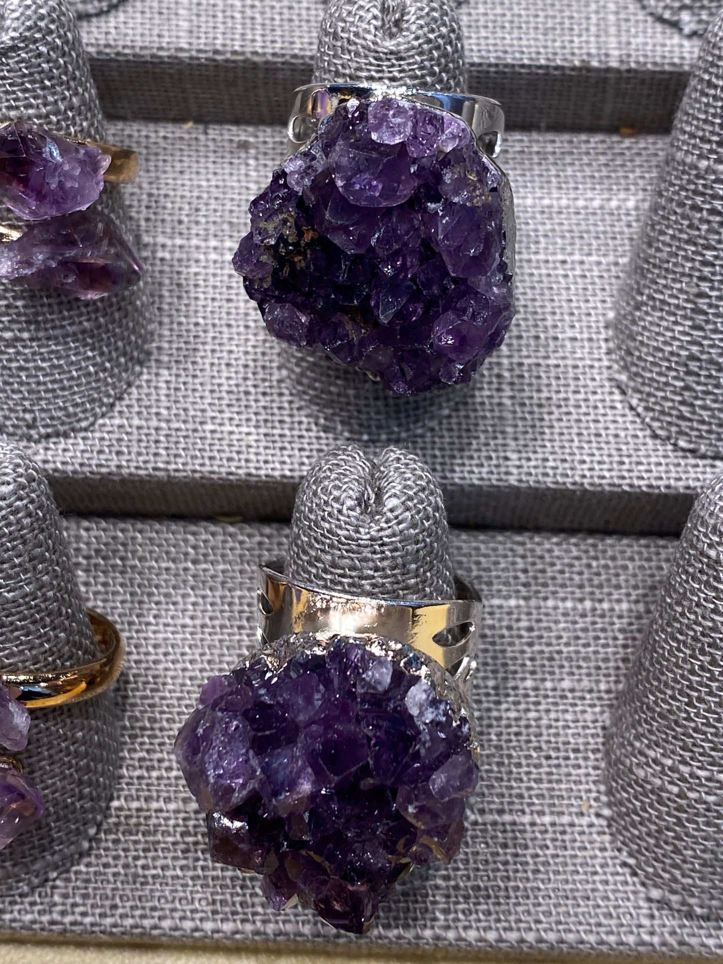 Amethyst Cluster Adjustable Silver Band Ring