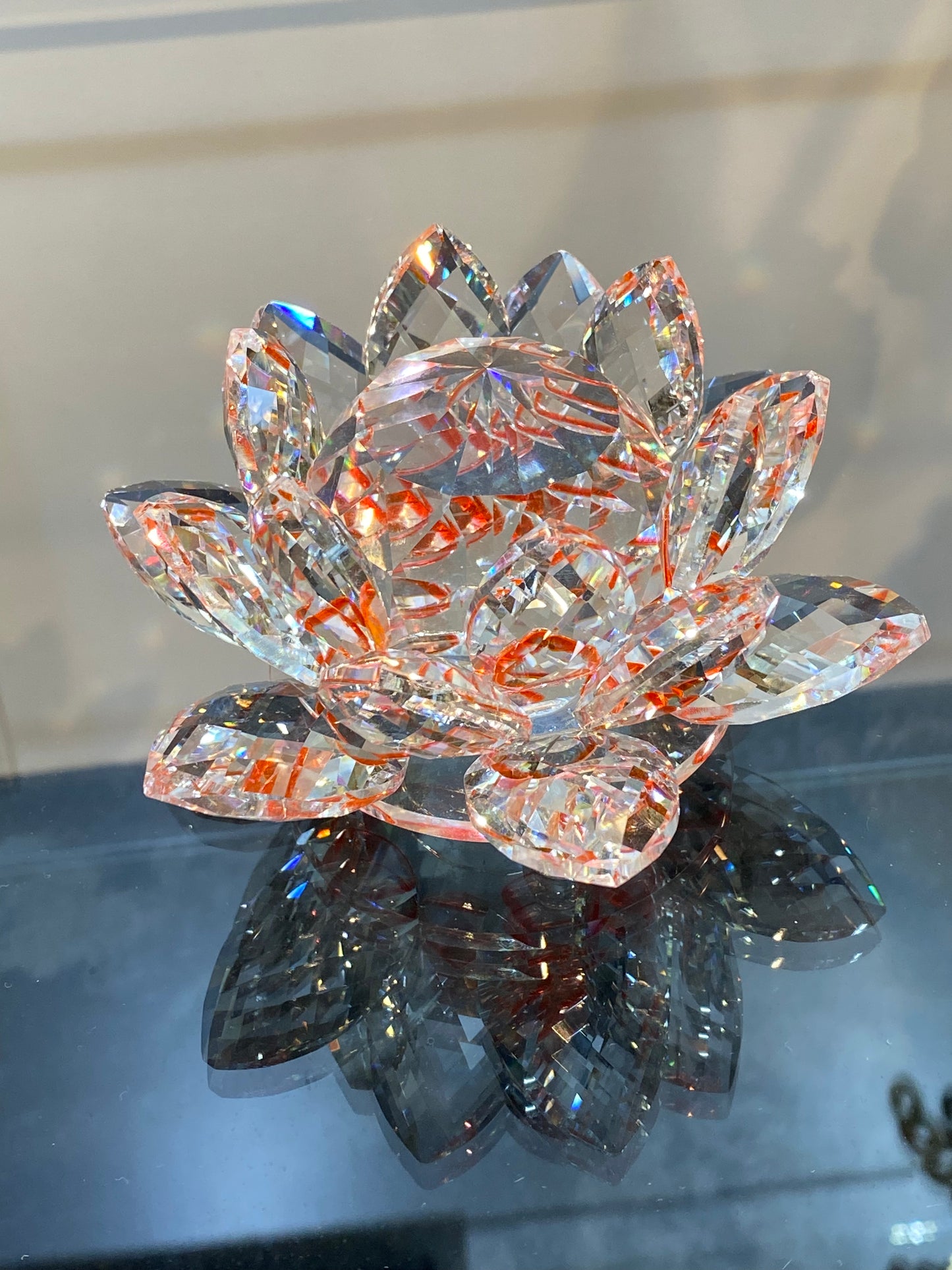 Feng Shui Crystal Flower Red/Clear 5”