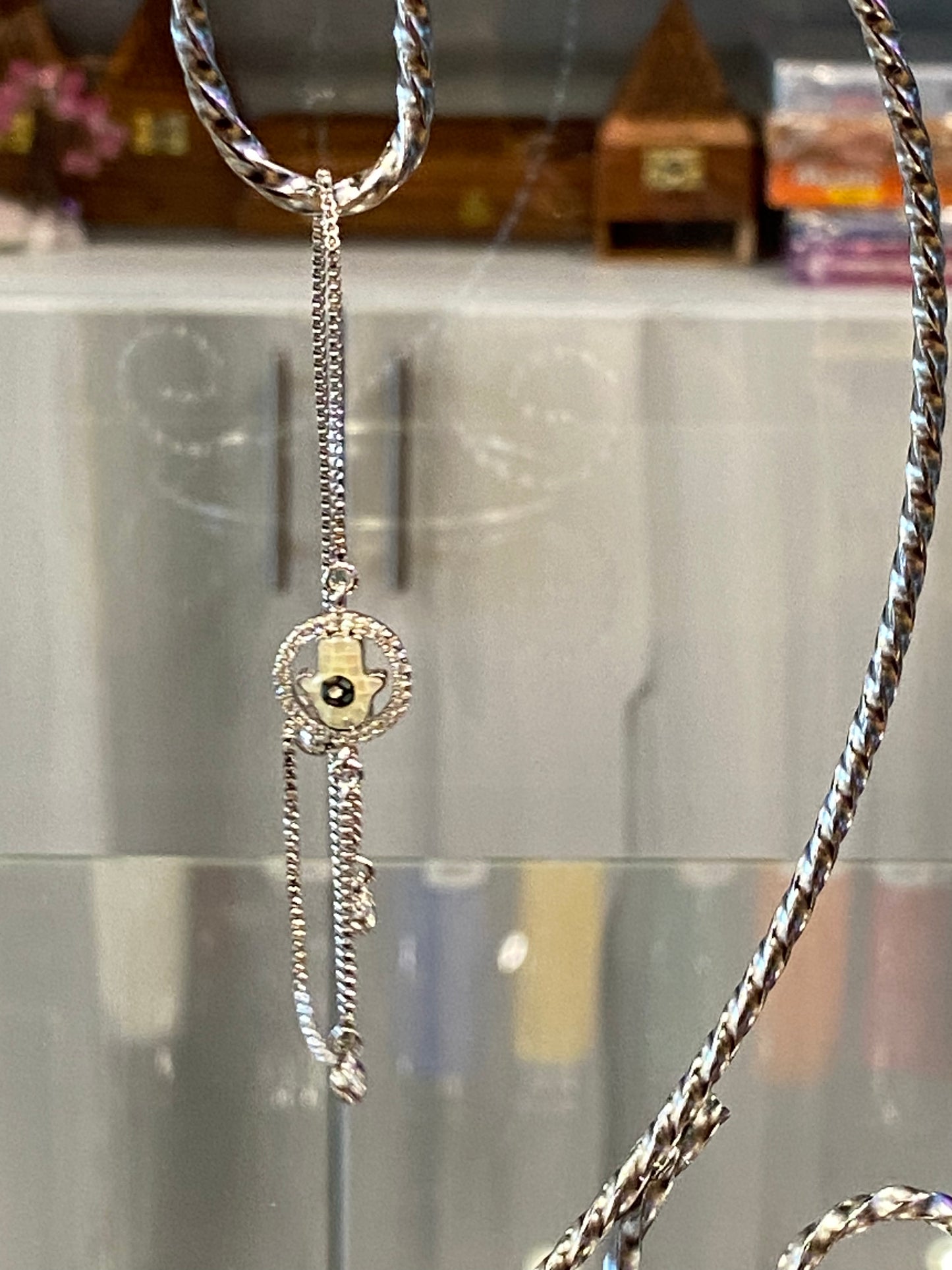 Fashion Jewelry Dainty Silver Bracelet With Pearl Stone Hamsa