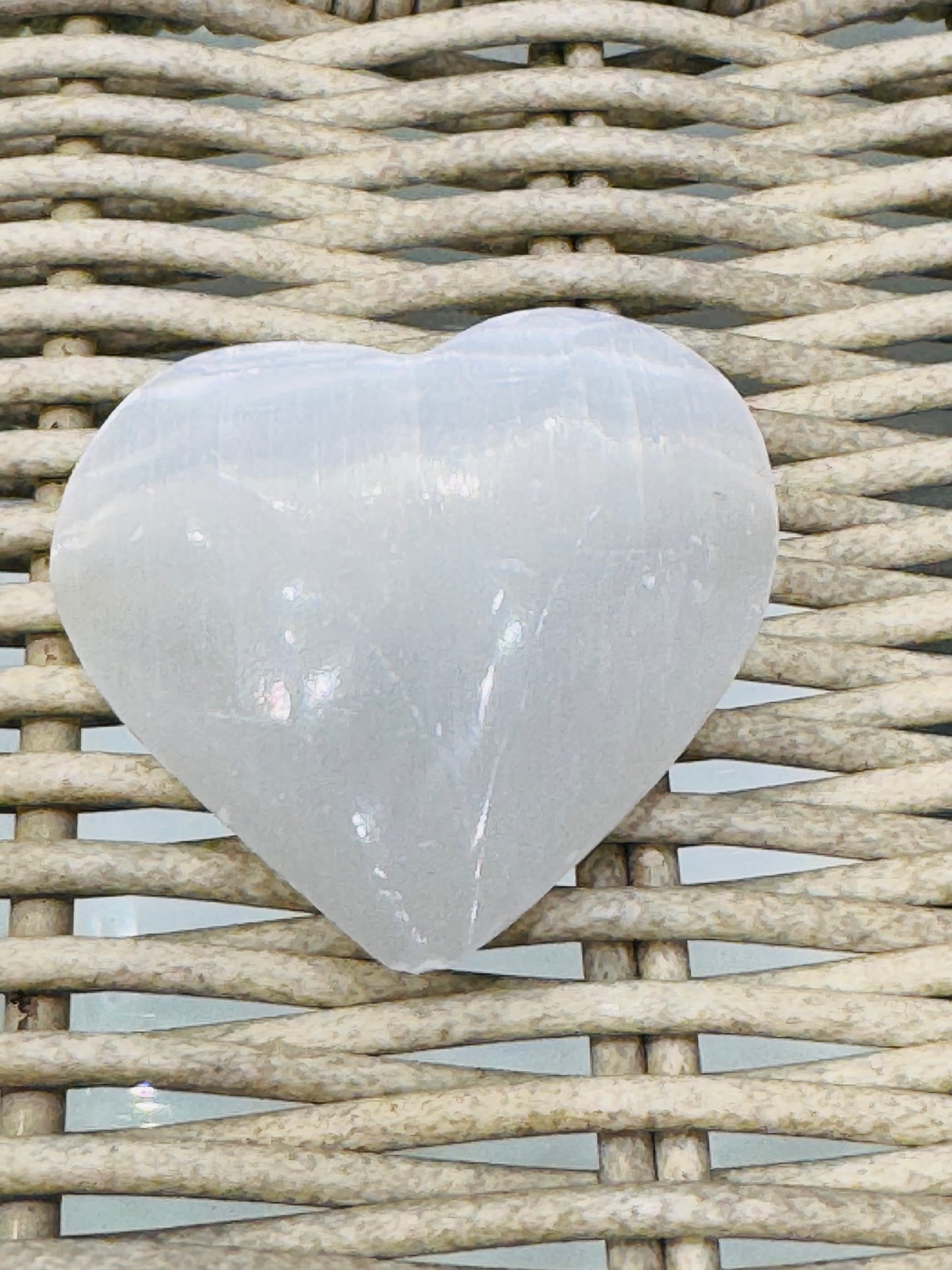 Selenite Heart Palm Stone Medium Size 1pc