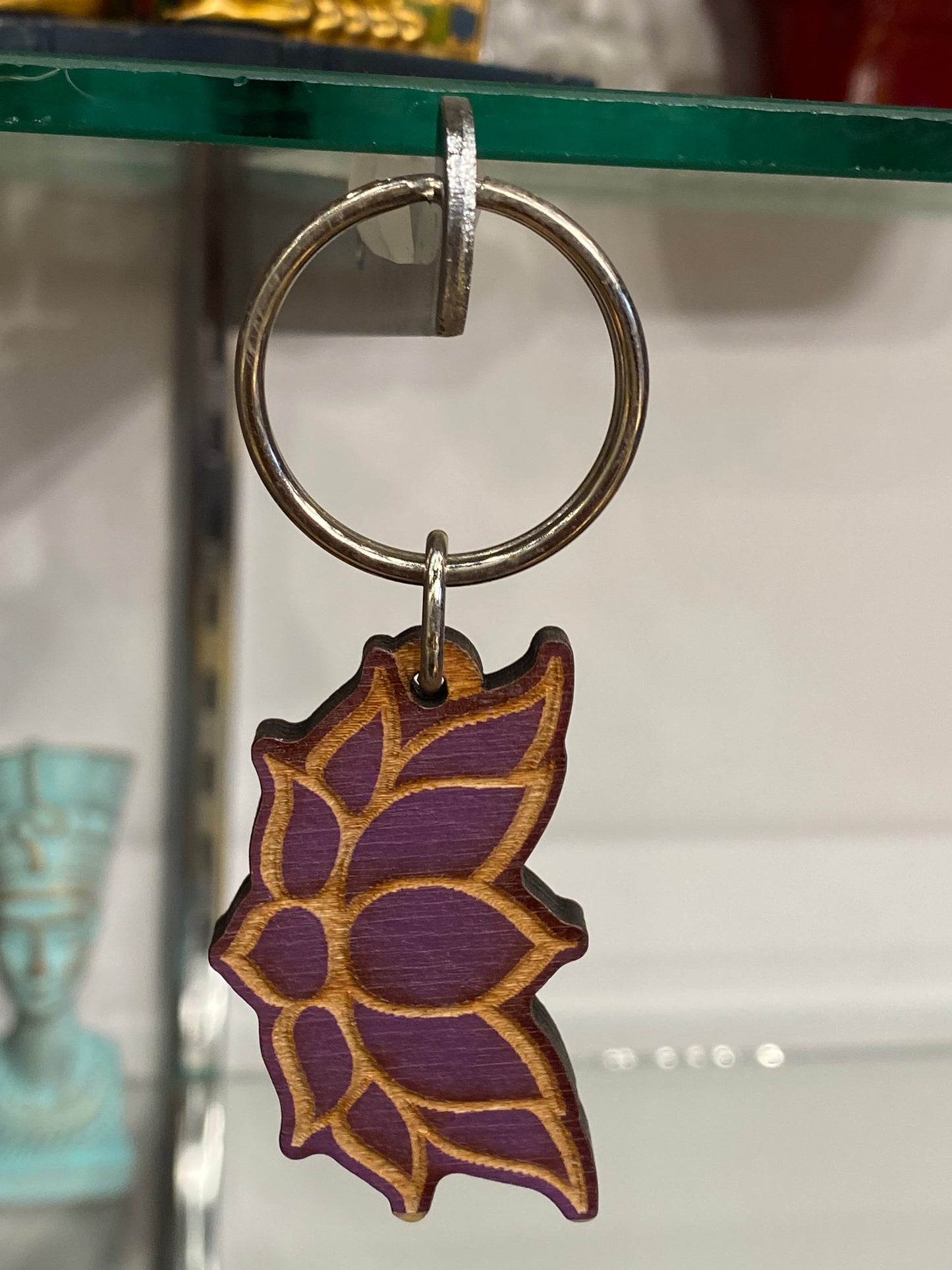 Purple Lotus Flower Wooden Key Chain