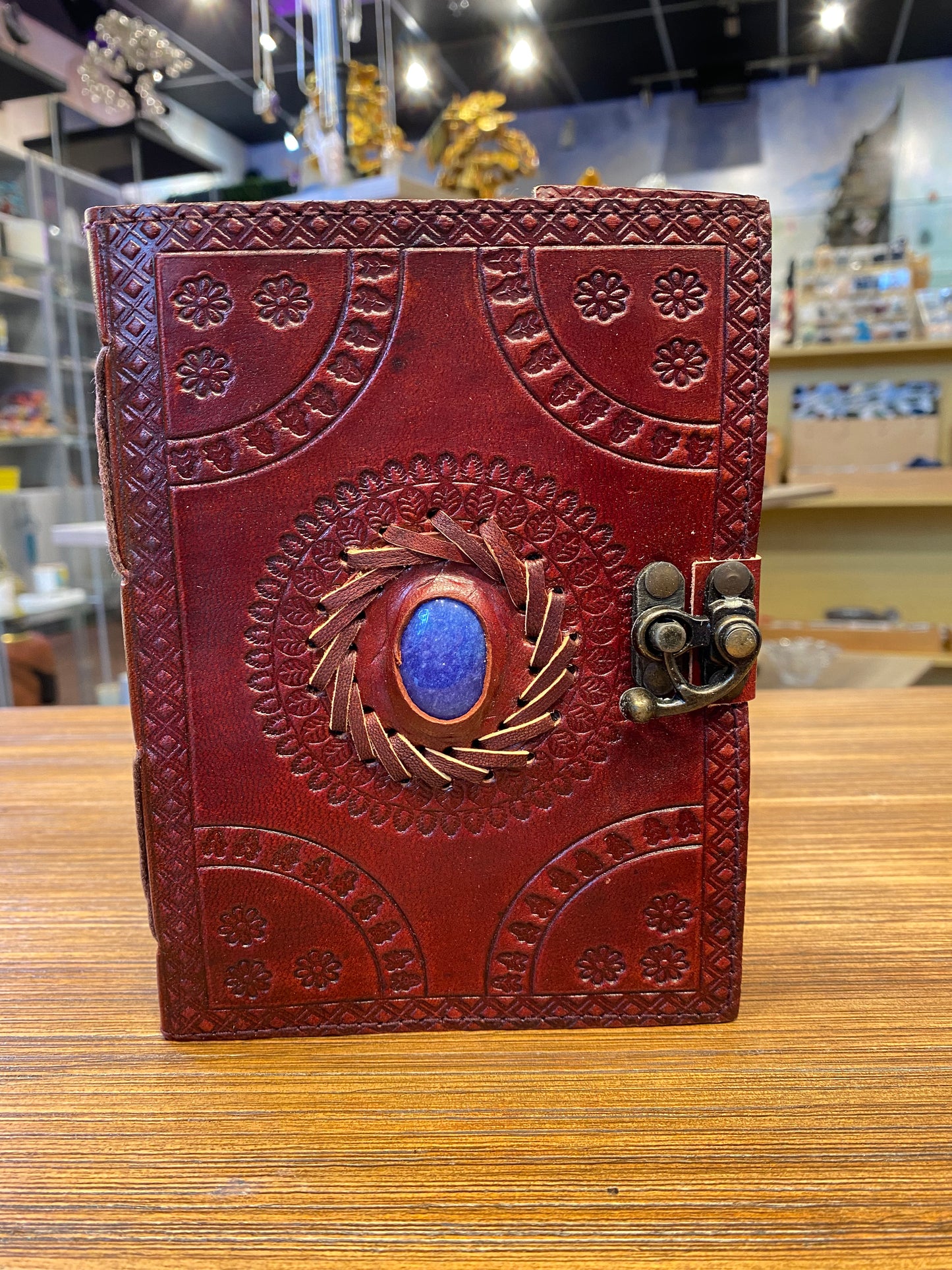 Dark Brown 5”x7” Embossed Journal with Latch and Blue Stone