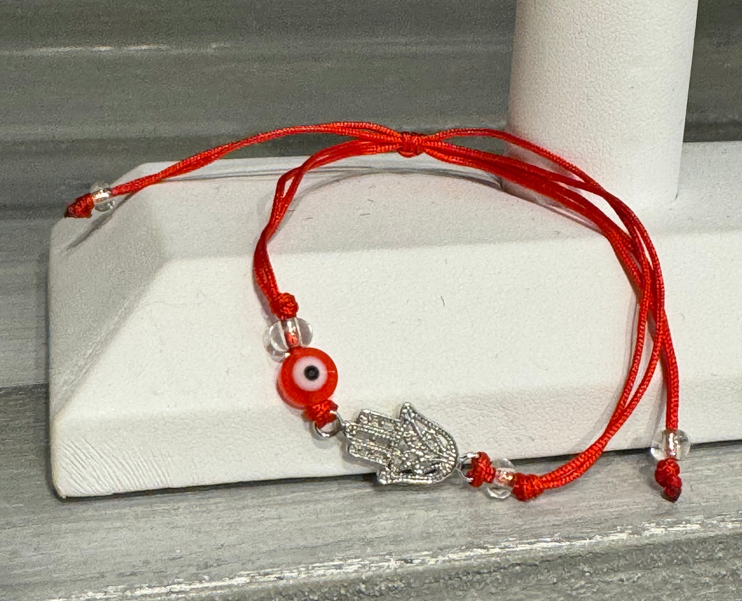 Red String Pull Tie Bracelet with Hamsa Charm Red Evil Eye Bead