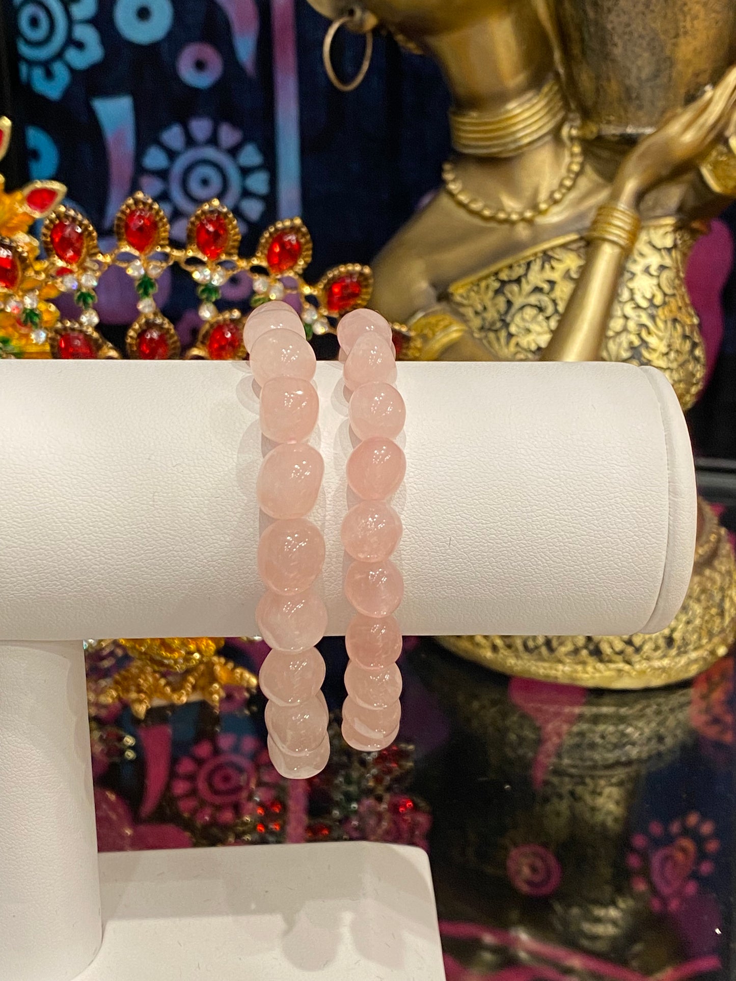 Rose Quartz Nugget Beaded Stretch Gemstone Bracelet Medium