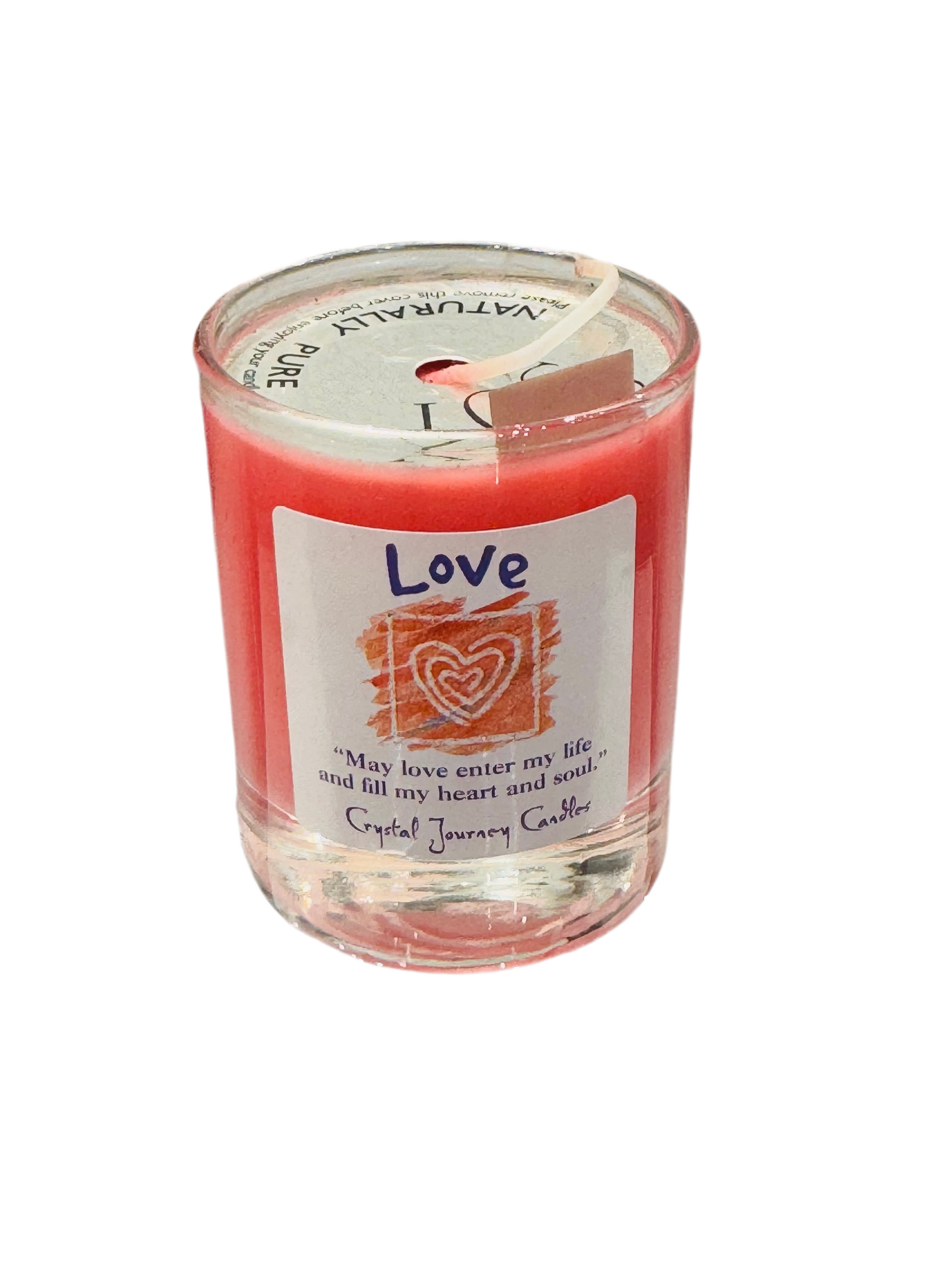 Love Crystal Journey Filled Glass Votive