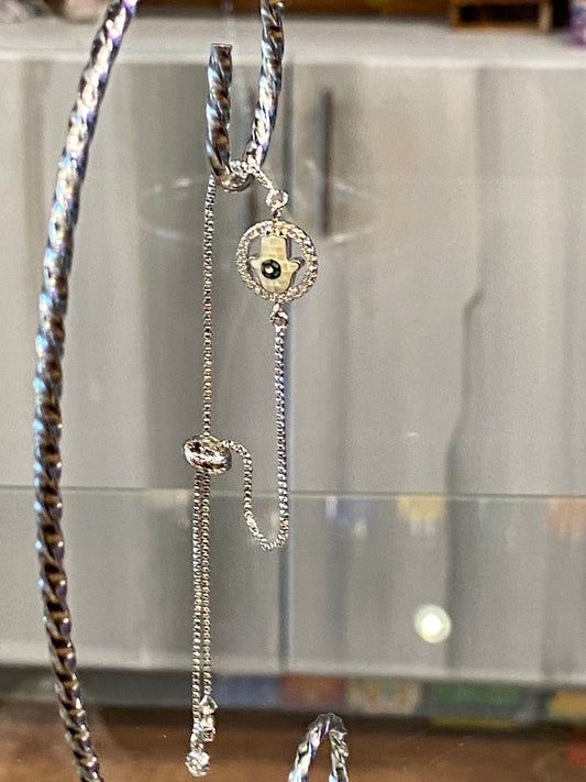 Fashion Jewelry Dainty Silver Bracelet With Pearl Stone Hamsa