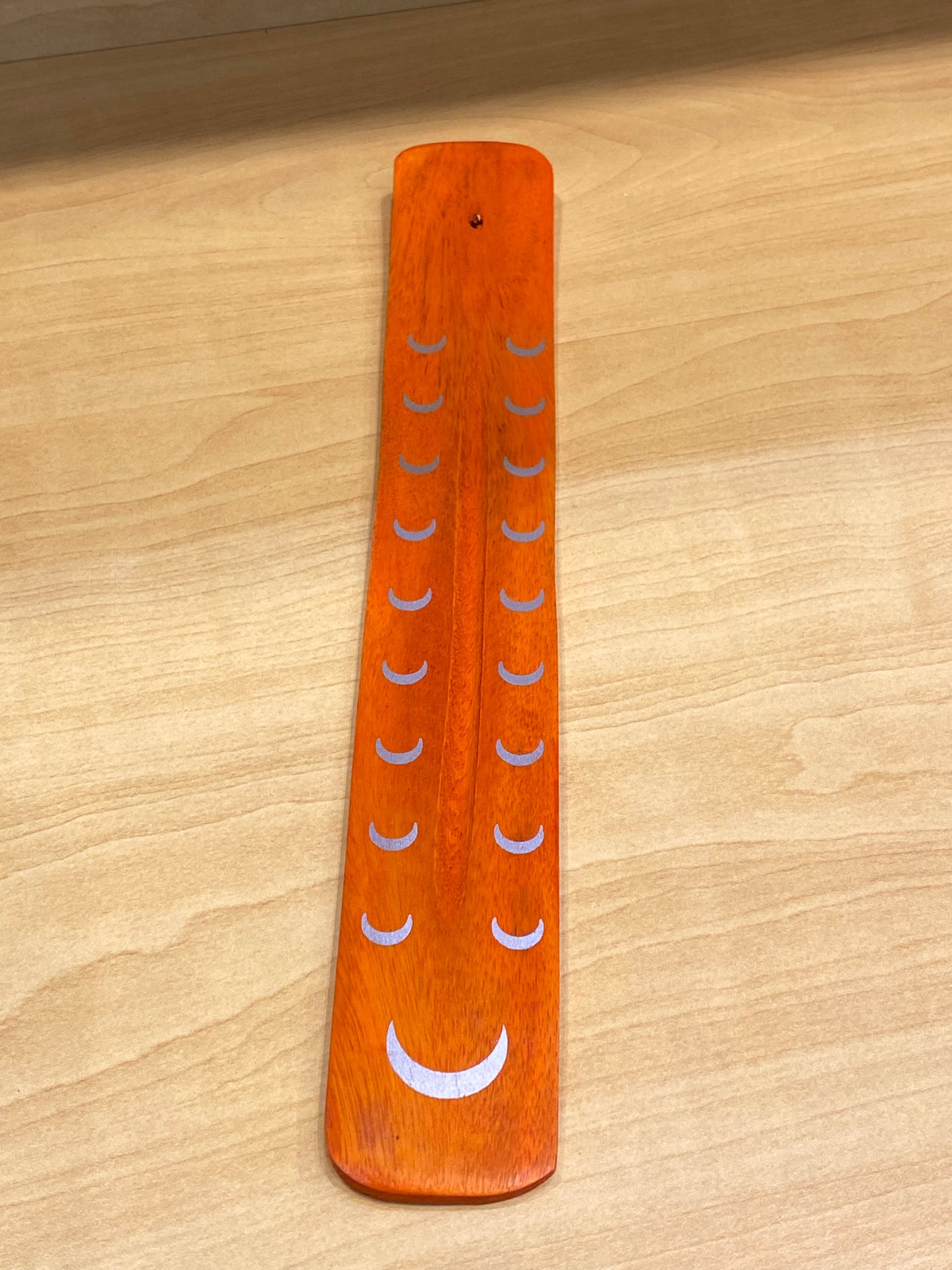 Wooden Incense Stick Holder Crescent Moon (Orange )