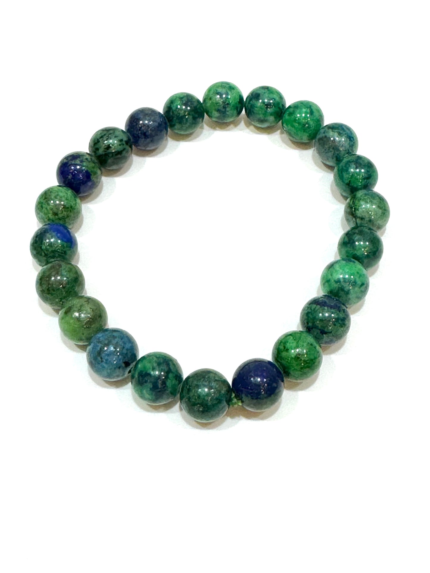 Azurite and Malachite Beaded Gemstone Round Bracelet 8mm