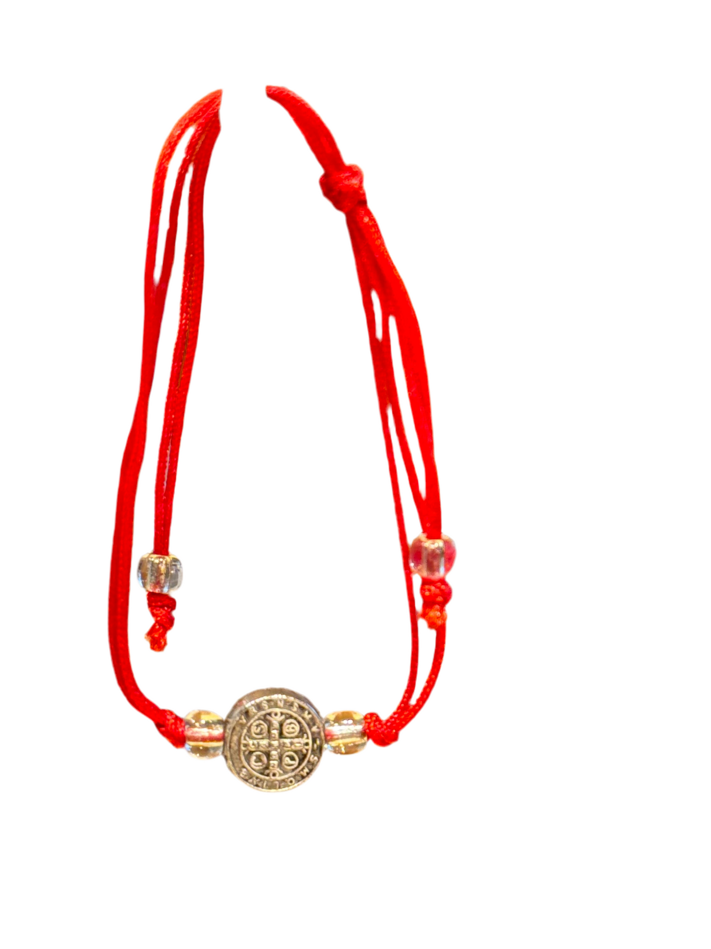 Protection Red String Pull Tie Bracelet With Silver Saint and Cross Charm