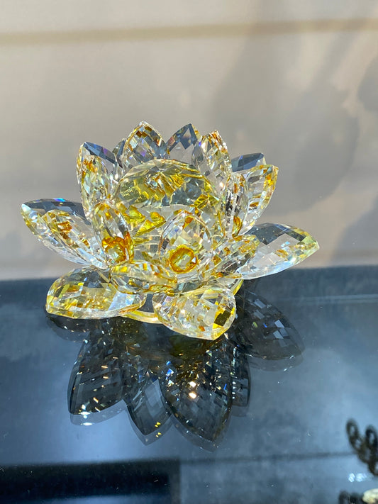 Feng Shui Crystal Lotus Flower Gold Yellow/Clear