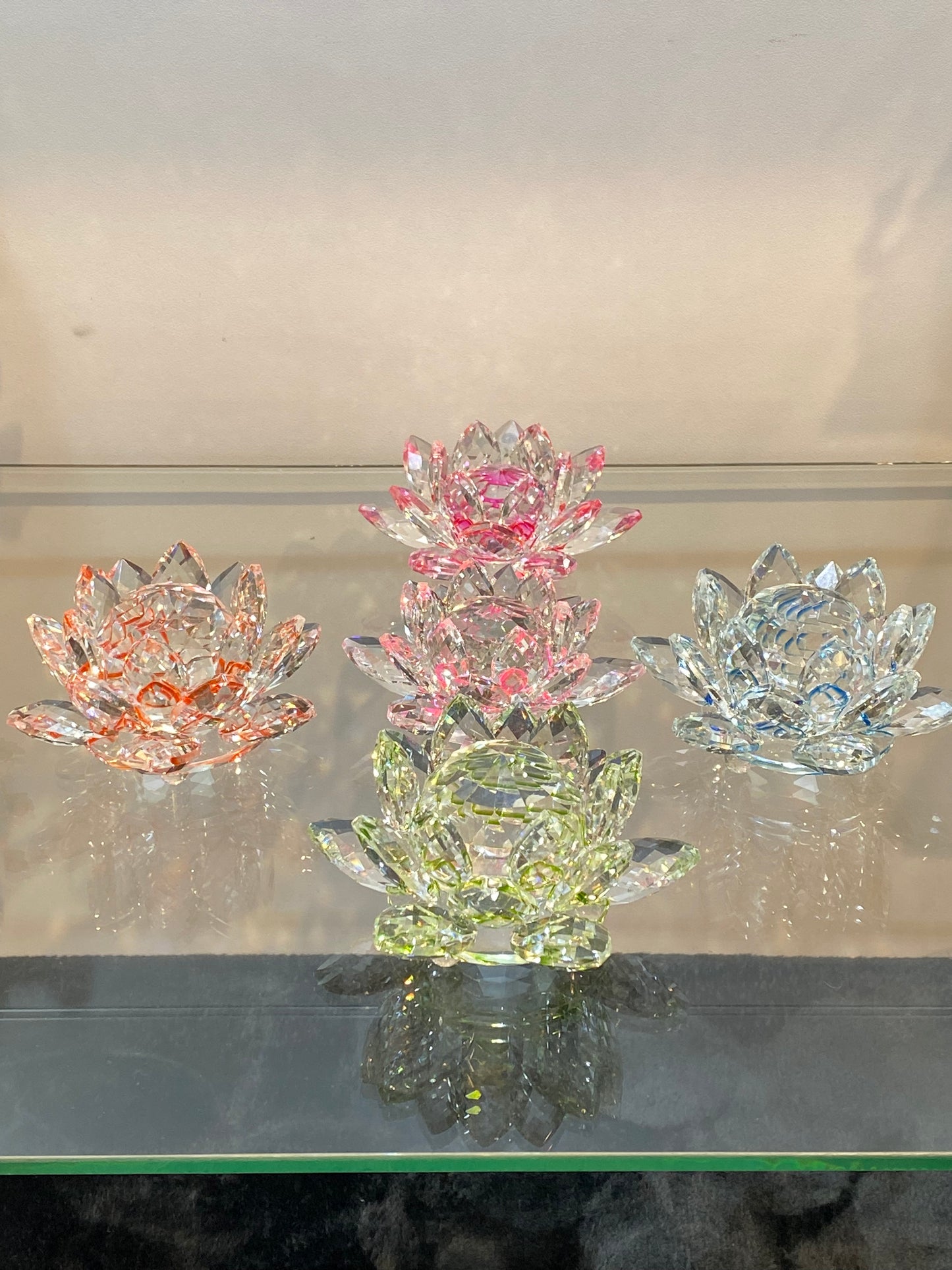 Feng Shui Green Clear Crystal Lotus Flower 3”