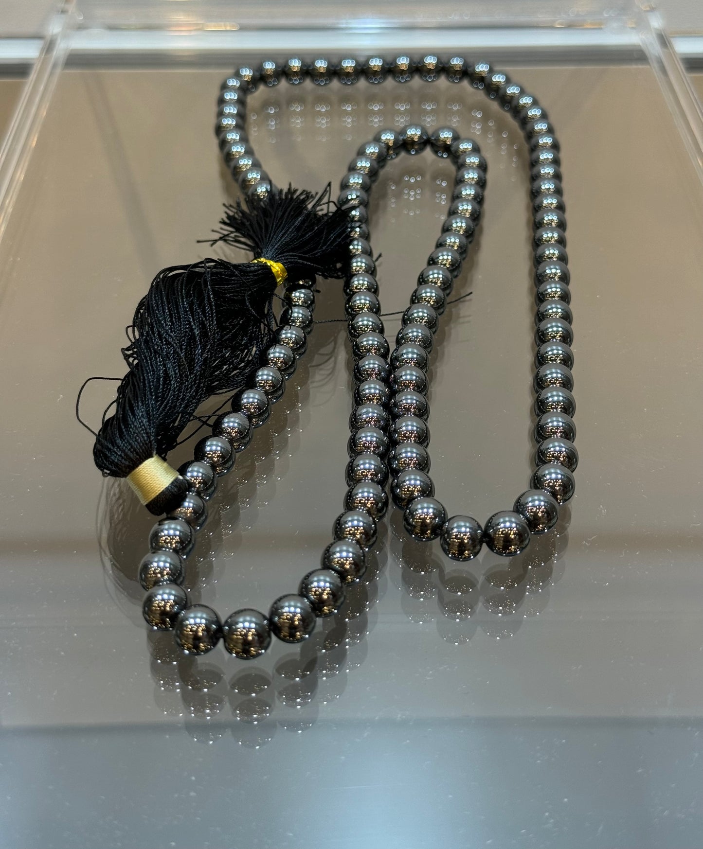 Hematite Handmade Prayer Mala With Black Tassle