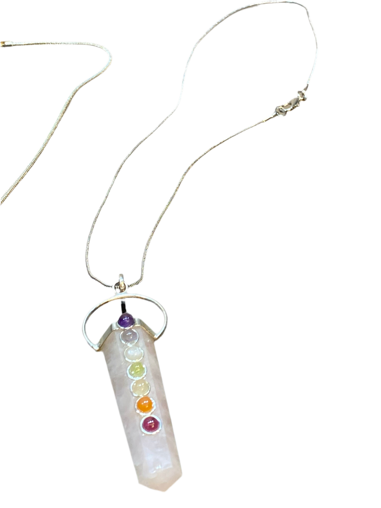 Rose Quartz Seven Chakra Pendant with Silver Chain