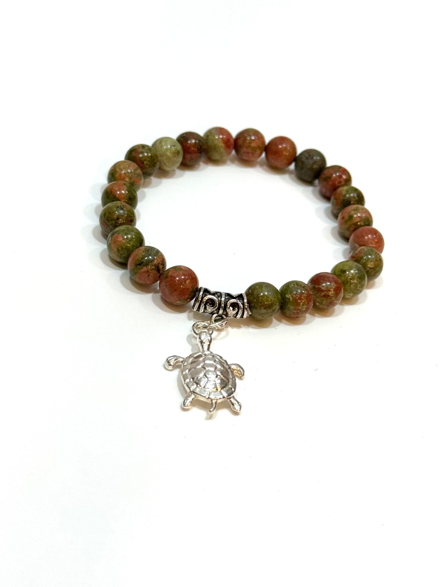 Unakite Beaded Bracelet With Turtle Charm